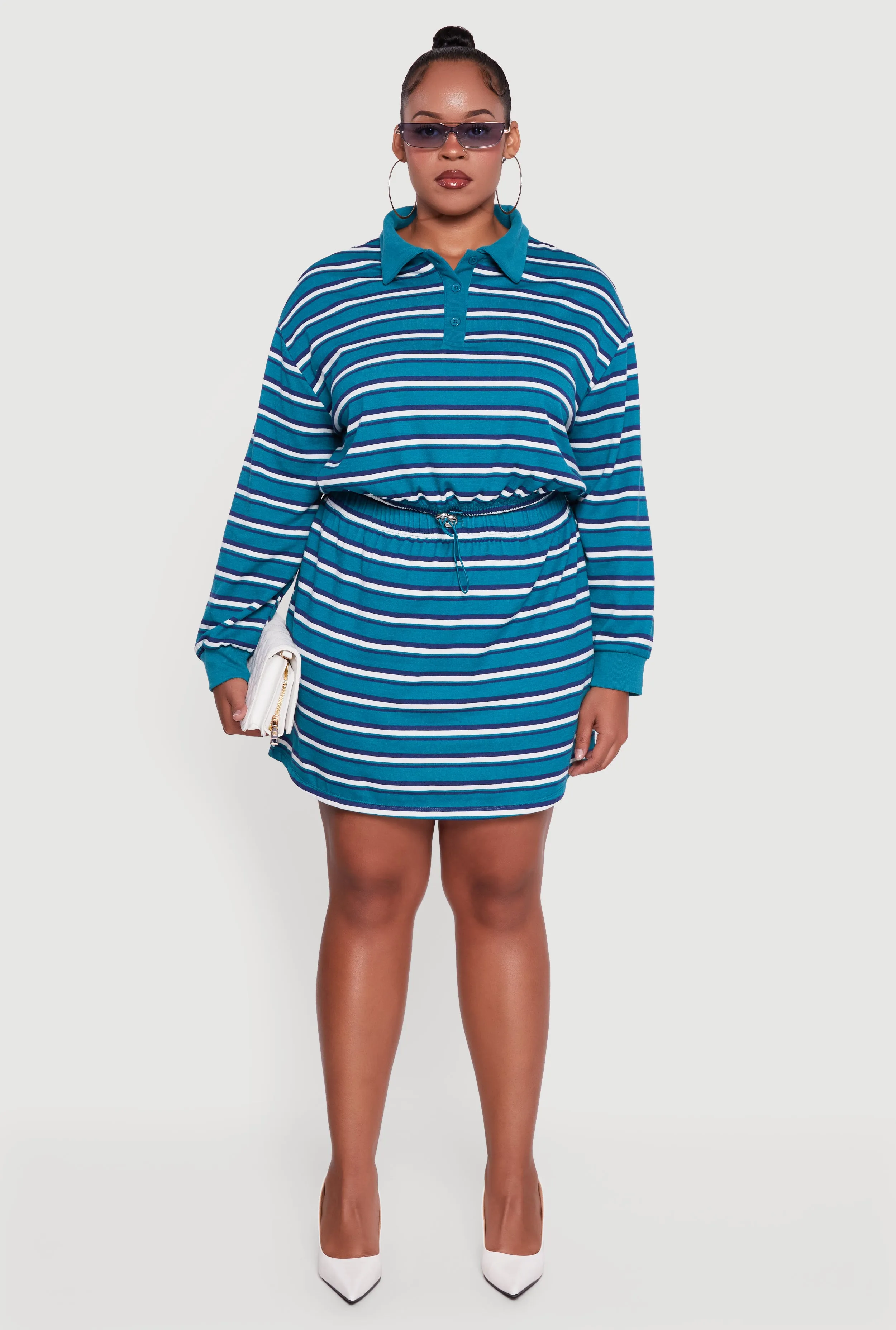 Plus Size Striped Fleece Lined Cropped Sweatshirt sold by Rainbow product image thumbnail 3