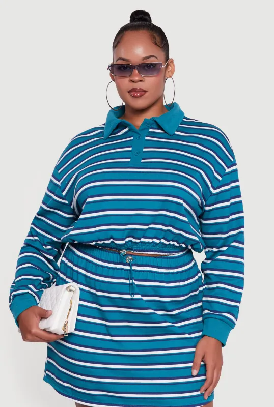 Plus Size Striped Fleece Lined Cropped Sweatshirt sold by Rainbow
