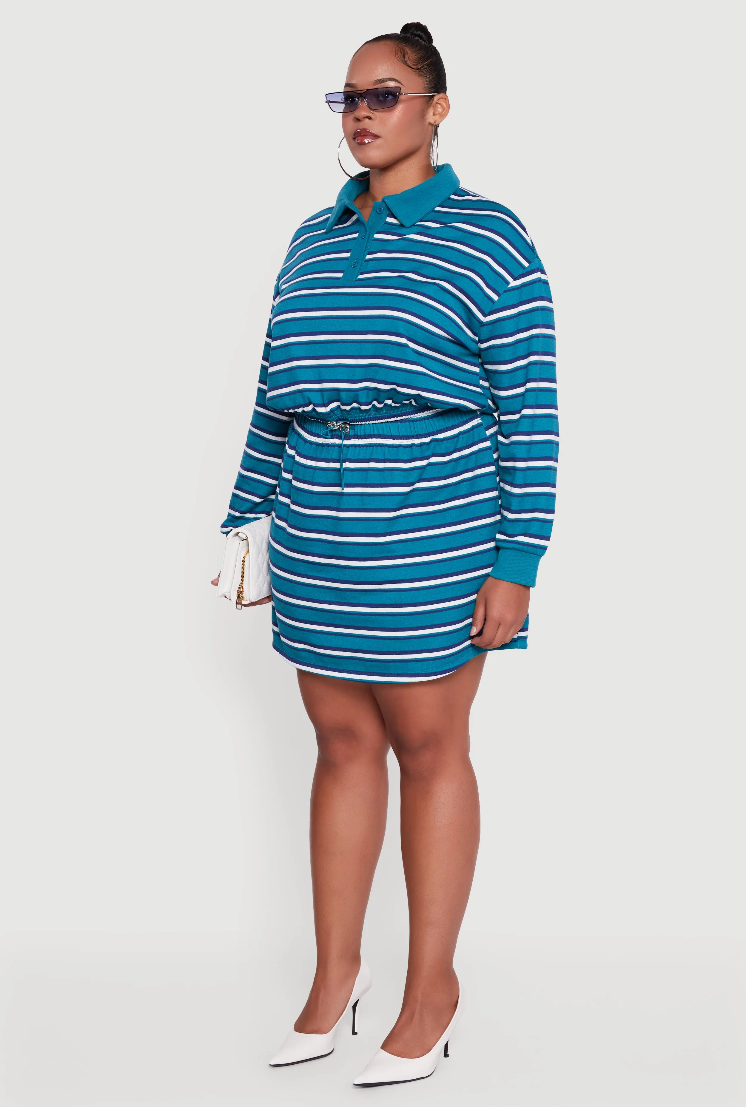 Plus Size Striped Fleece Lined Cropped Sweatshirt sold by Rainbow product image thumbnail 5