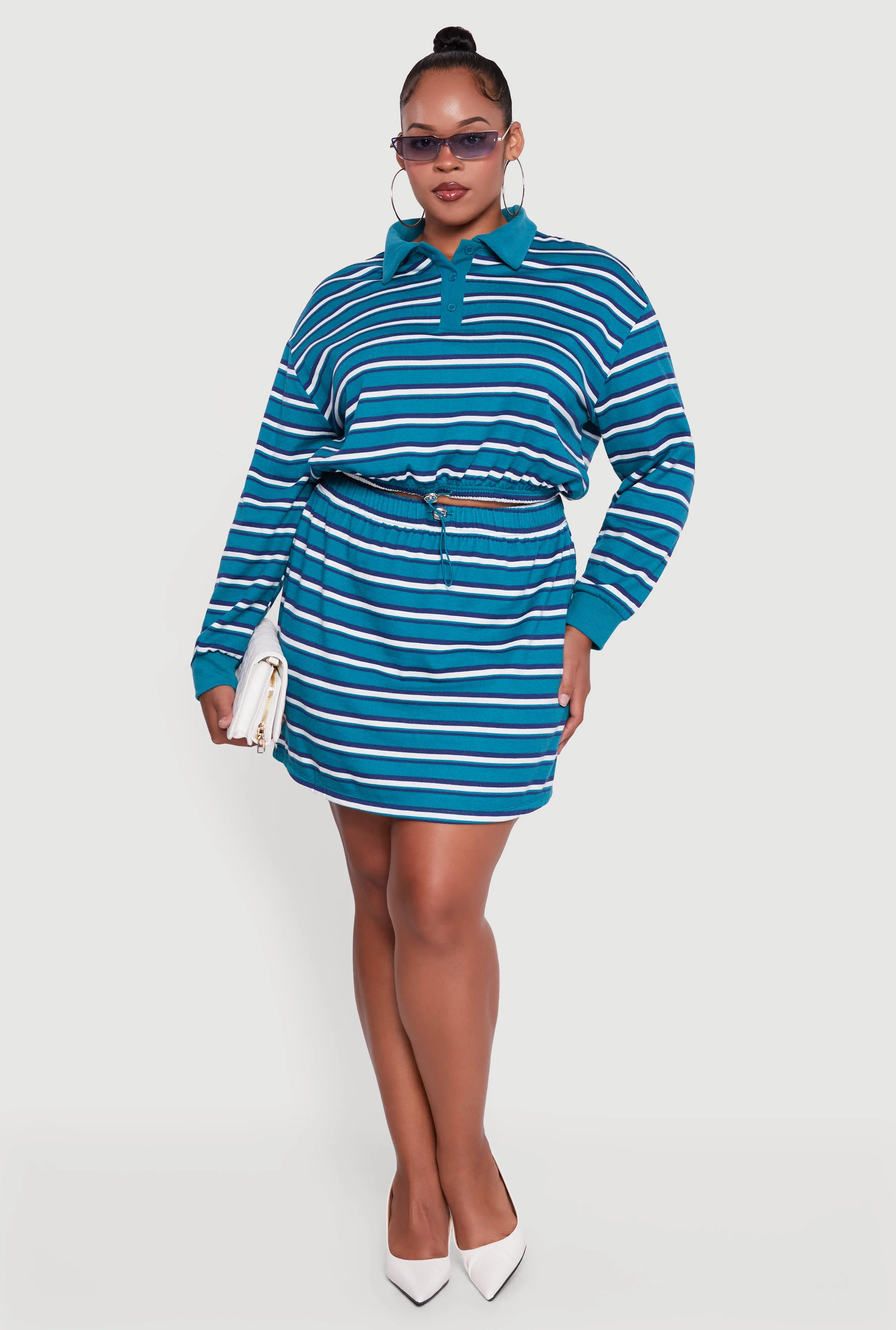 Plus Size Striped Fleece Lined Cropped Sweatshirt sold by Rainbow product image thumbnail 2