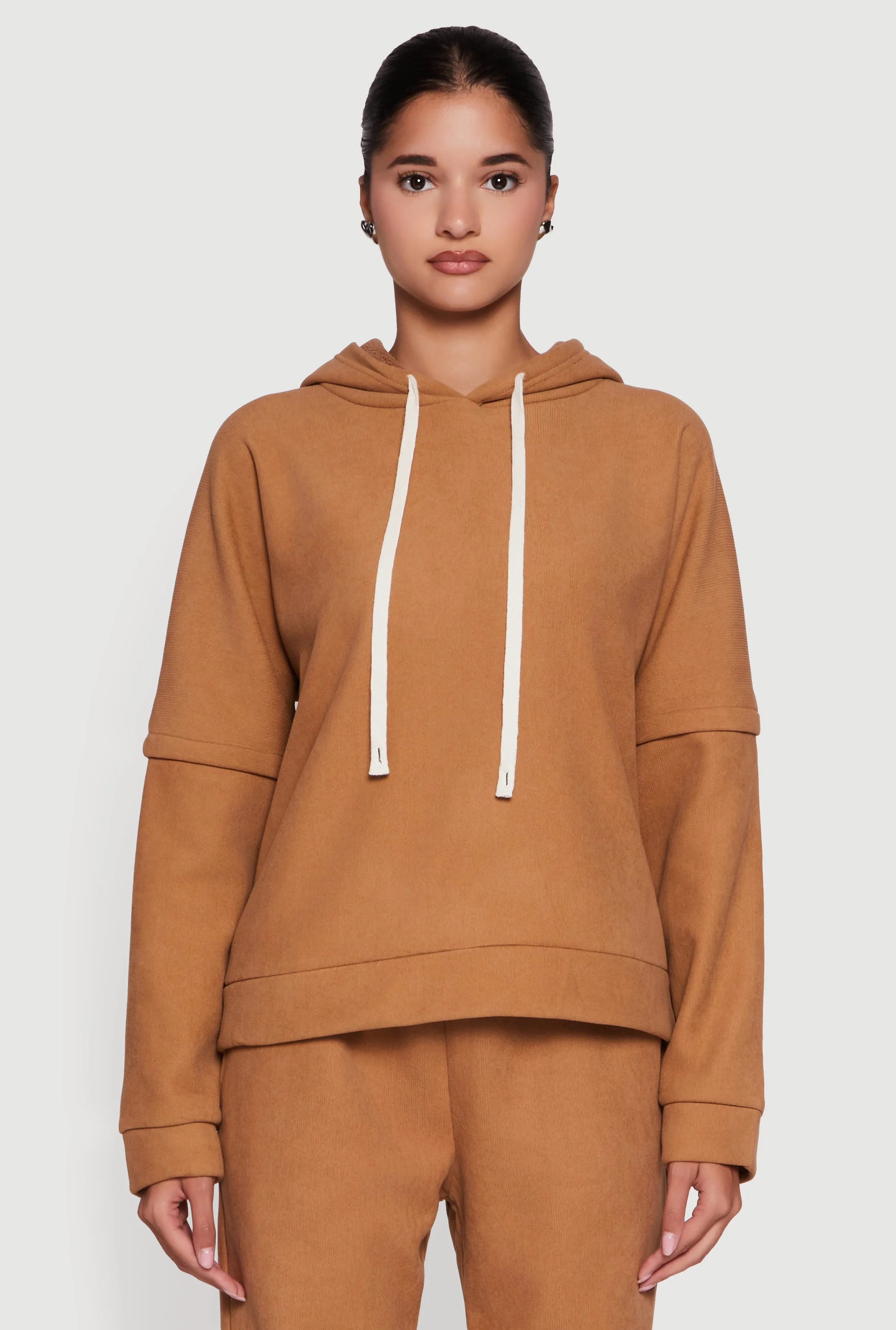 Layered Look Plush Lined Hooded Sweatshirt sold by Rainbow
