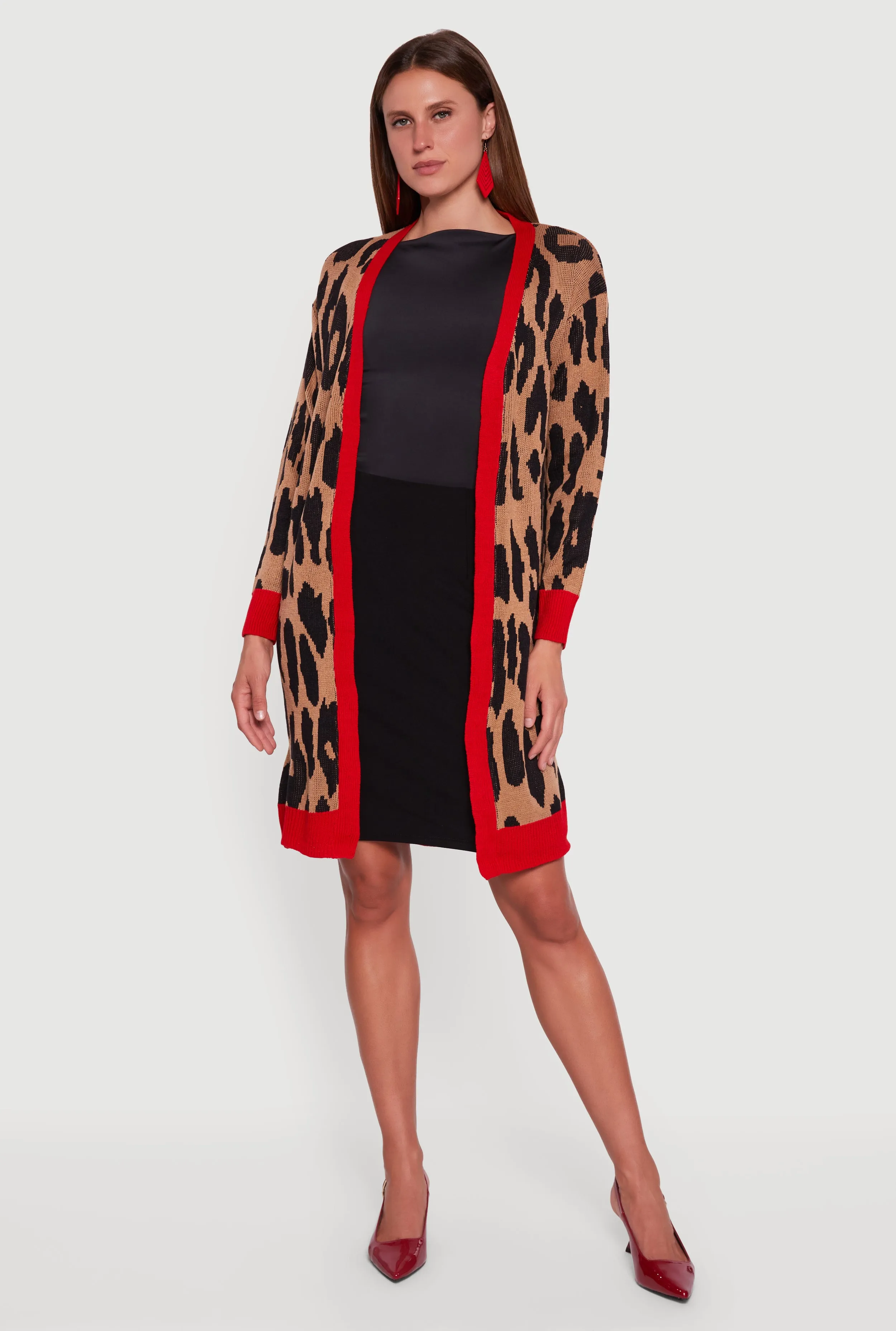 Leopard Print Open Front Long Cardigan sold by Rainbow