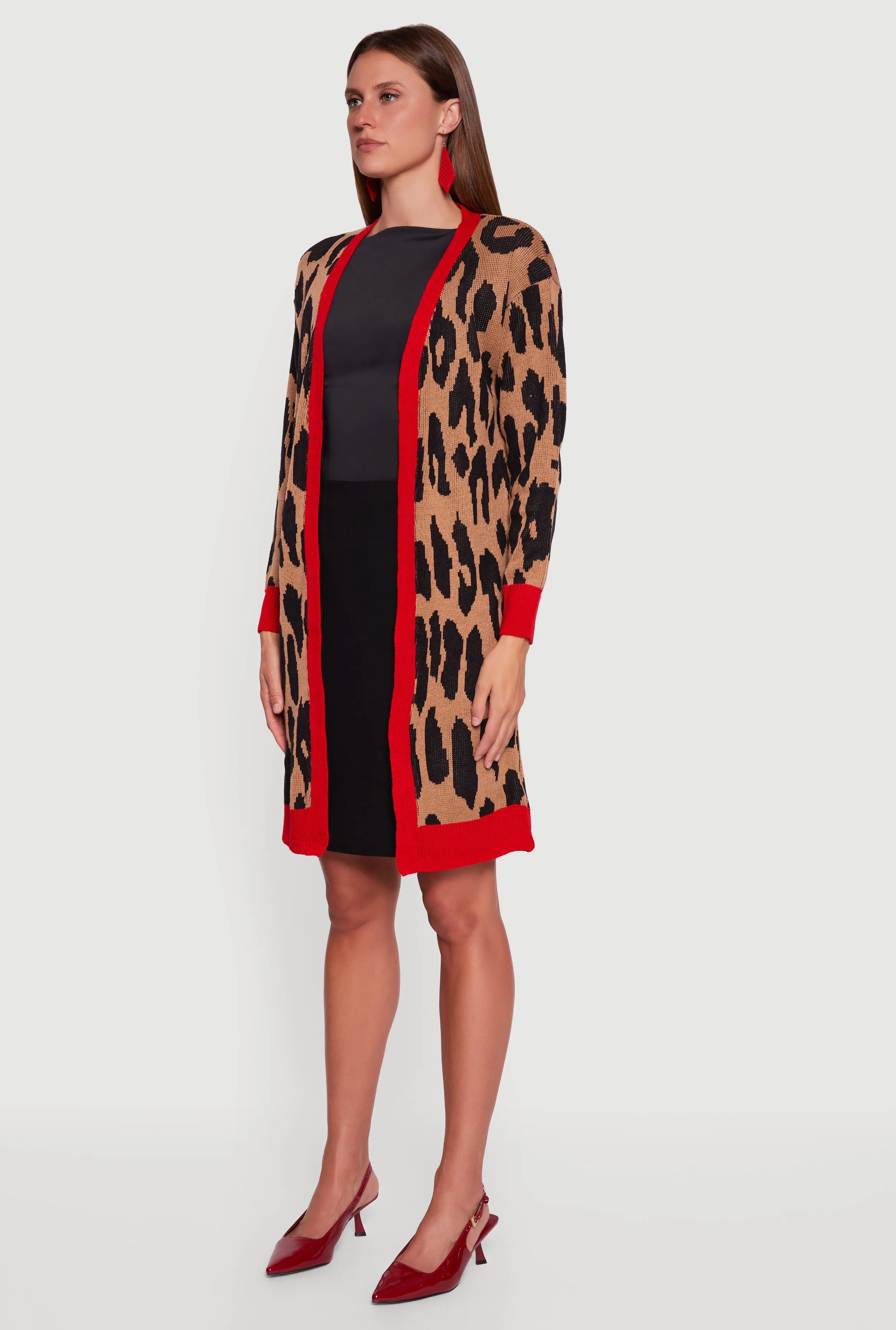 Leopard Print Open Front Long Cardigan sold by Rainbow product image thumbnail 3