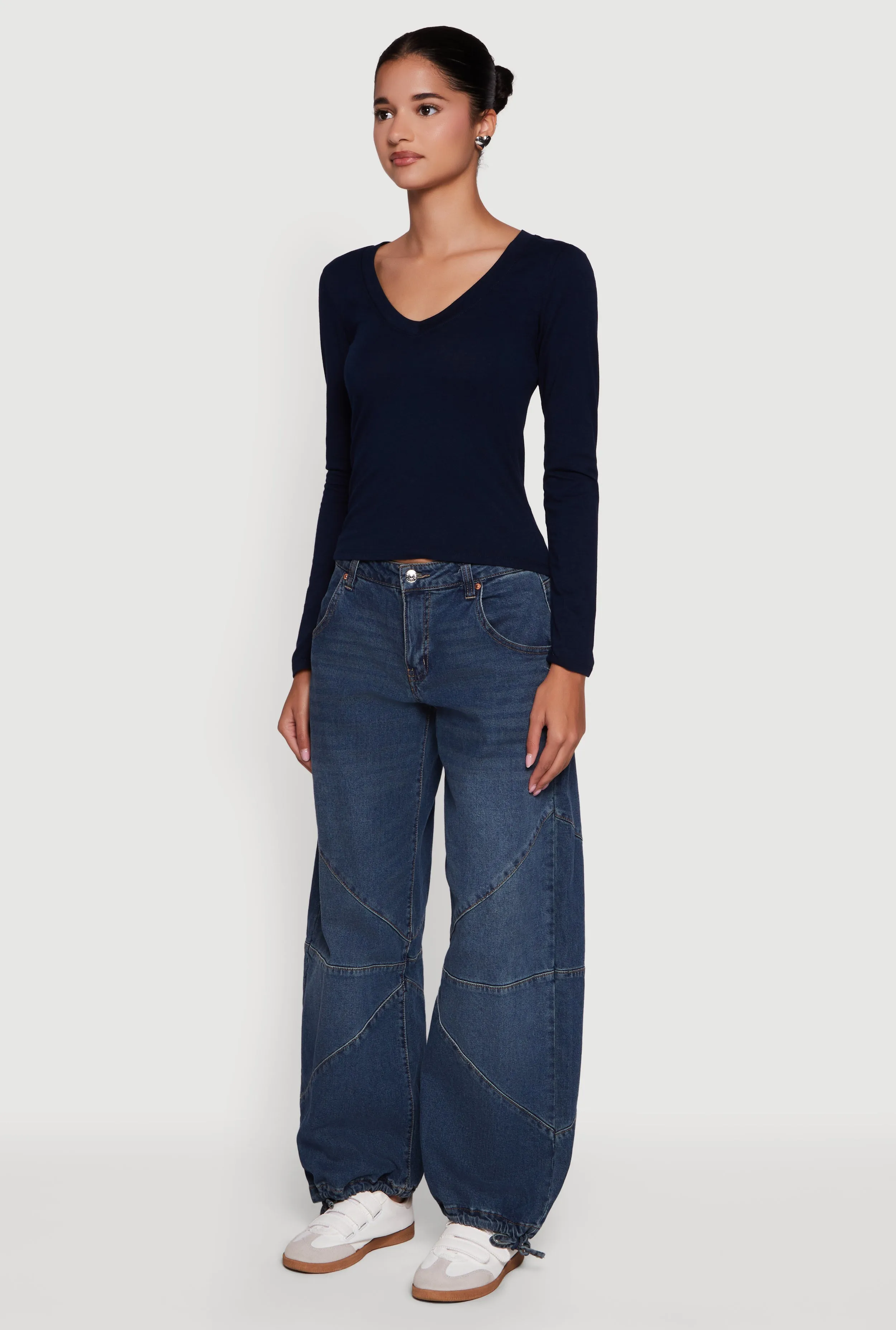 Long Sleeve V Neck Casual Tee sold by Rainbow product image thumbnail 5