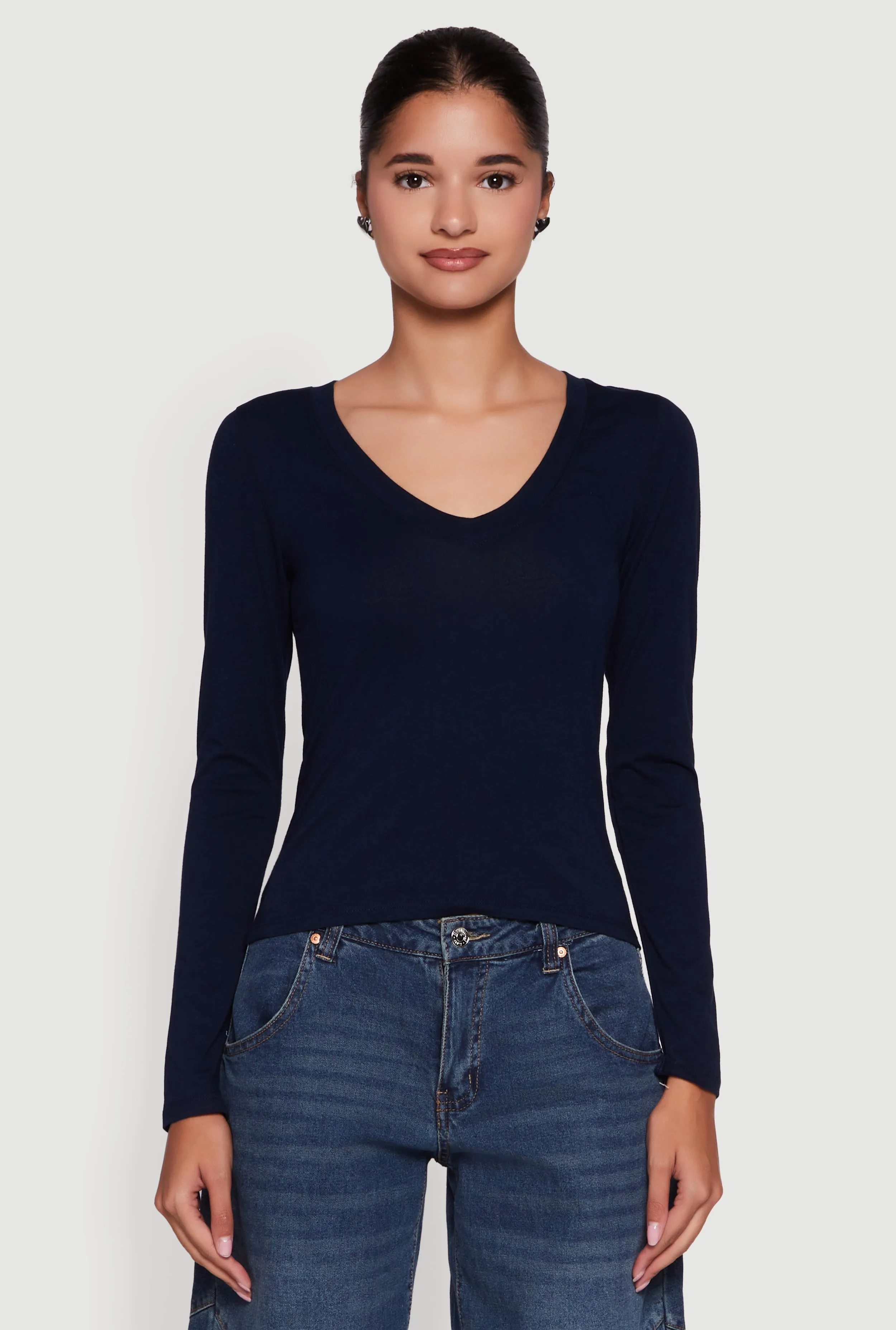 Long Sleeve V Neck Casual Tee sold by Rainbow product image thumbnail 2