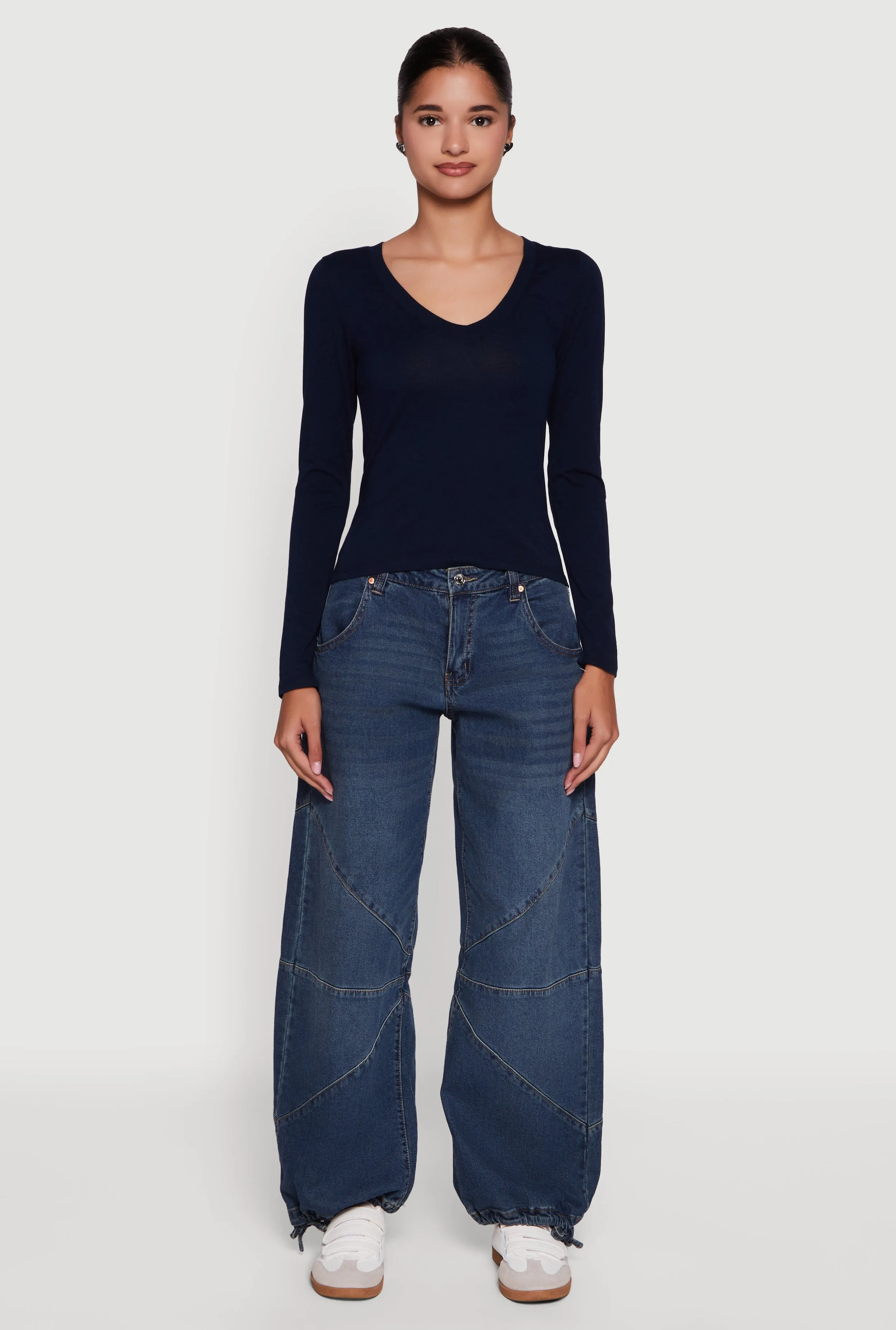 Long Sleeve V Neck Casual Tee sold by Rainbow product image thumbnail 3