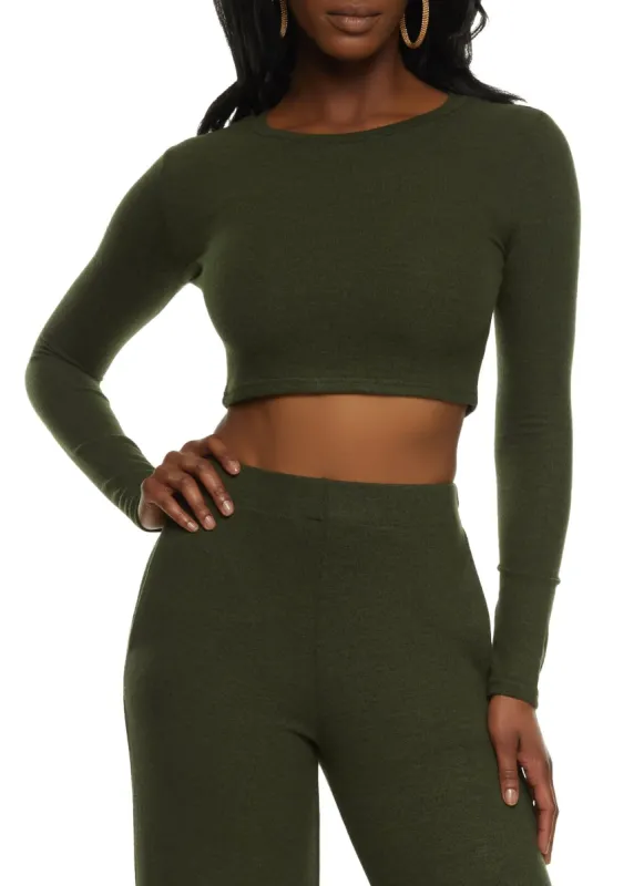 Brushed Knit Long Sleeve Crop Top sold by Rainbow