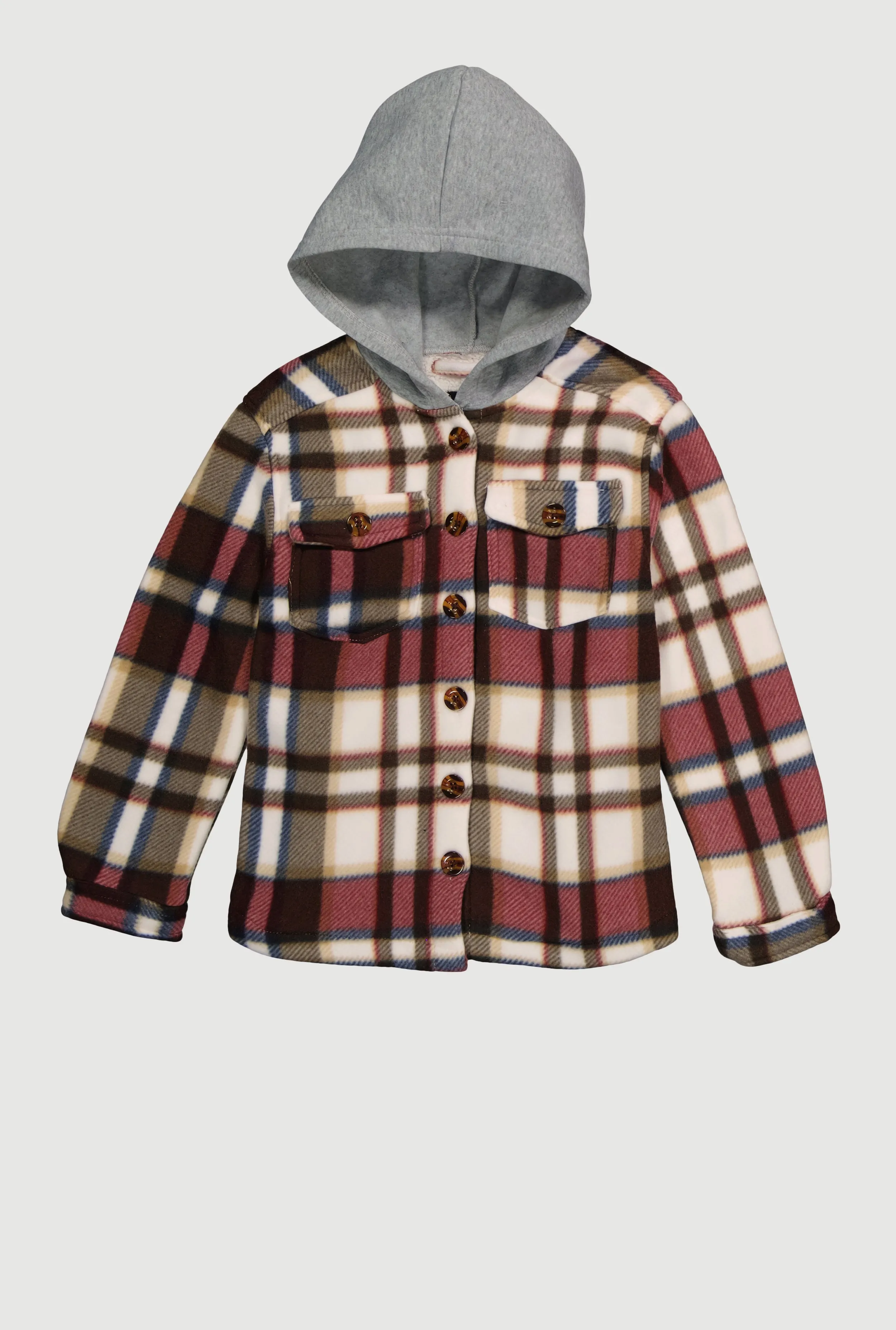 Girls Sherpa Lined Plaid Fleece Hooded Shacket sold by Rainbow product image thumbnail 2