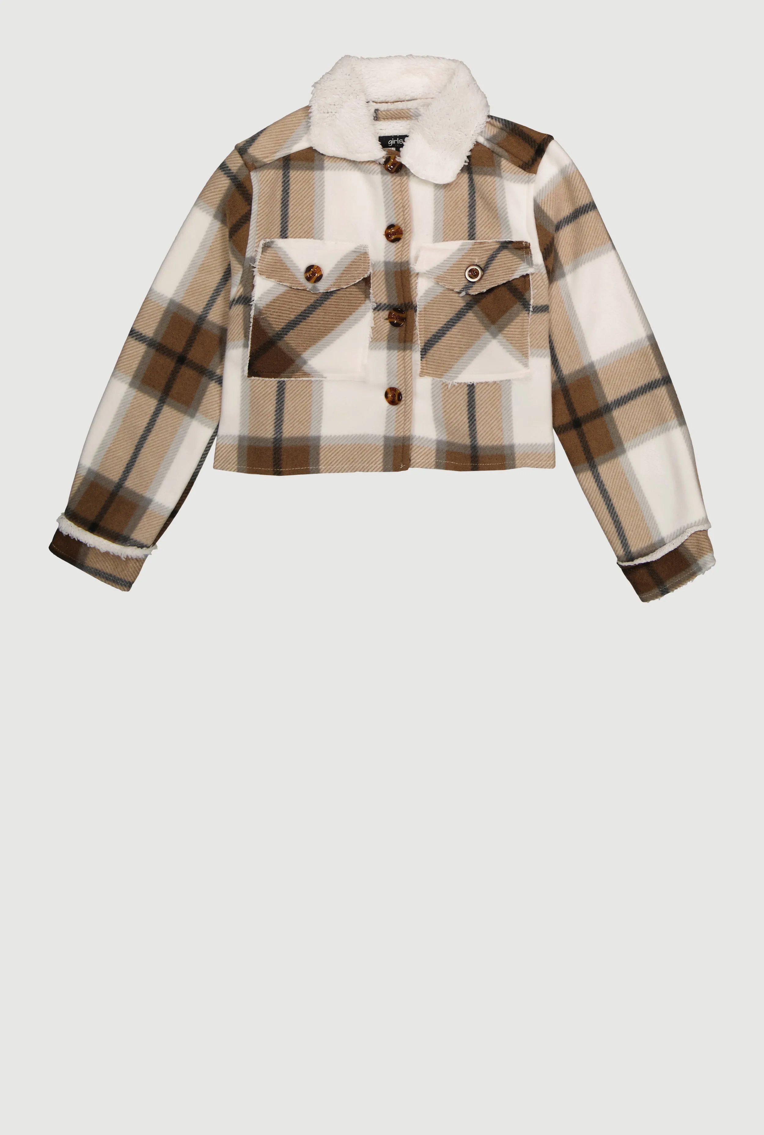 Girls Sherpa Lined Brushed Fleece Plaid Shacket sold by Rainbow product image thumbnail 2
