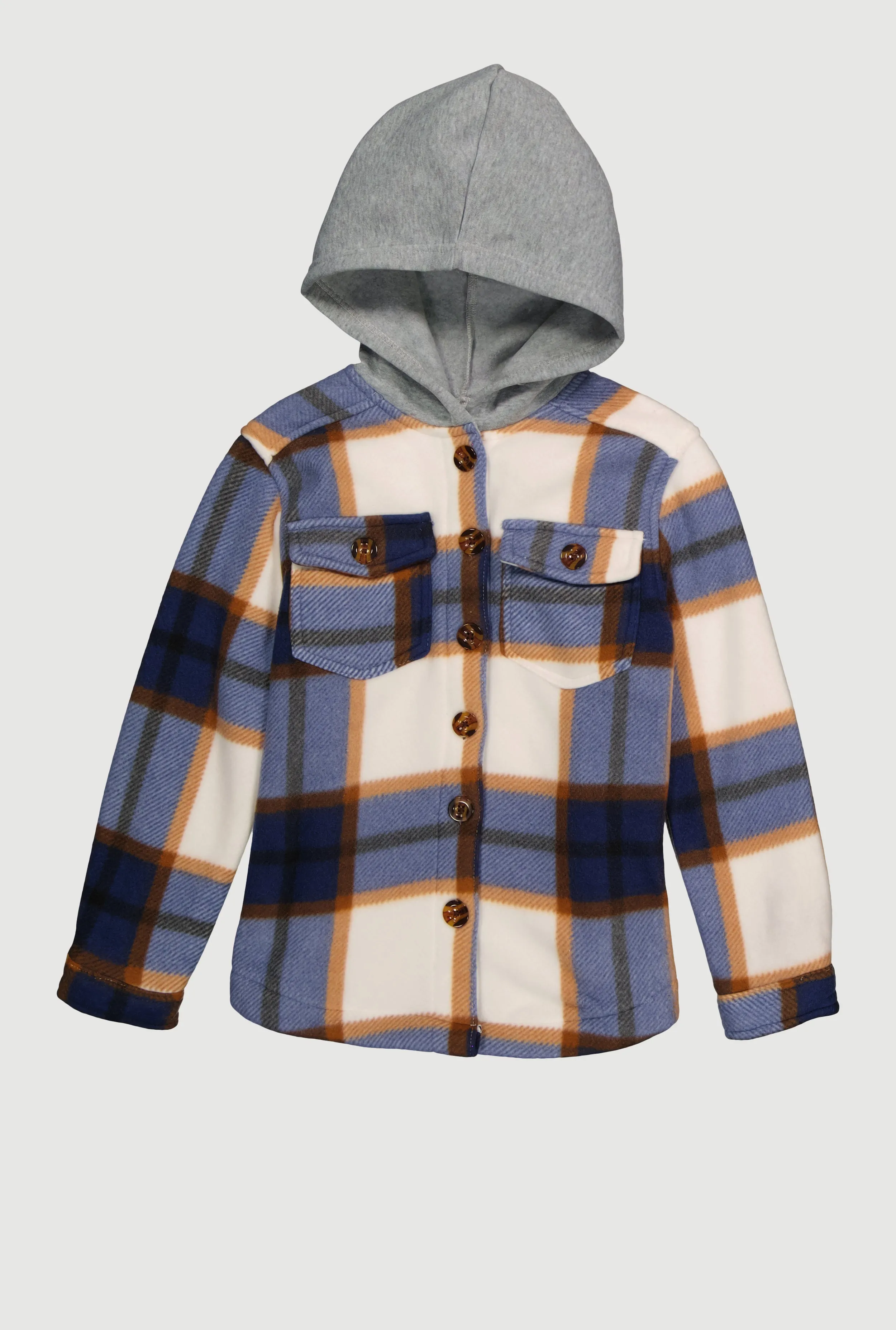 Girls Sherpa Lined Plaid Fleece Hooded Shacket sold by Rainbow product image thumbnail 2
