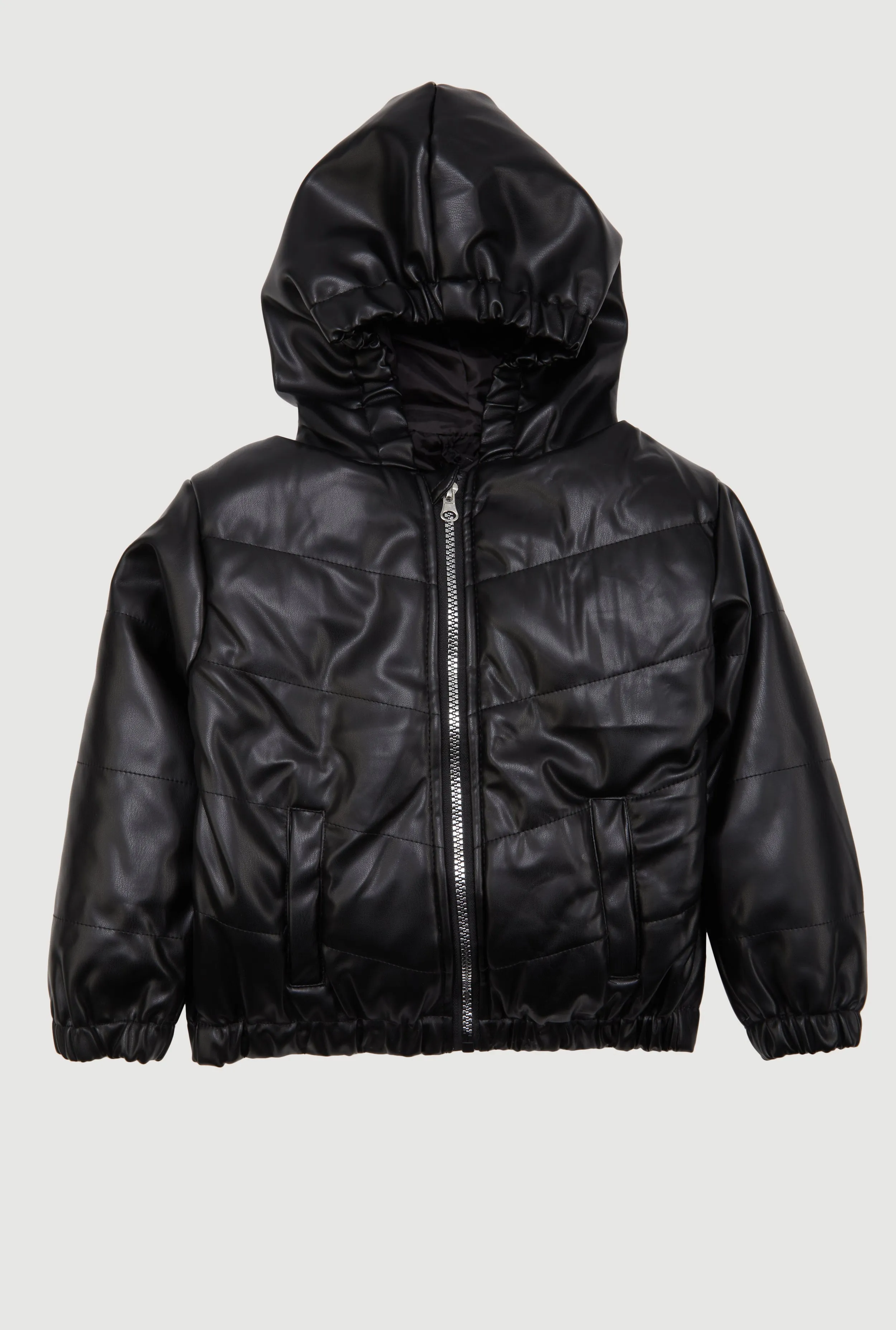 Little Girls Zip Front Faux Leather Puffer Jacket sold by Rainbow product image thumbnail 2