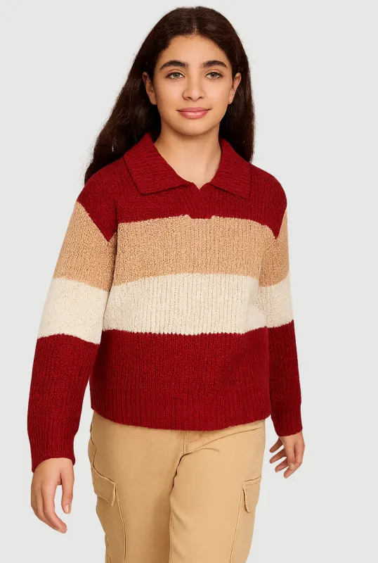 Girls Striped Polo Sweater sold by Rainbow