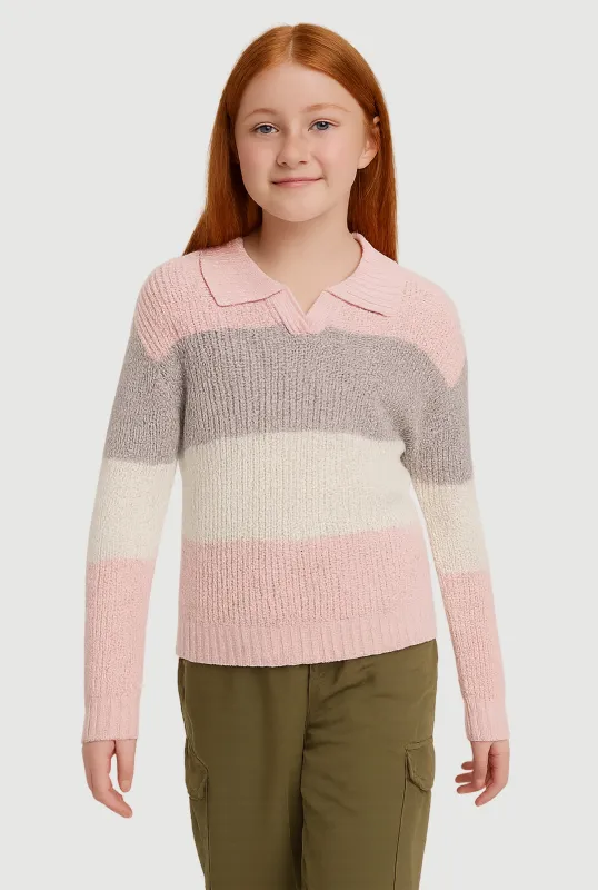 Girls Striped Polo Sweater made by Rainbow