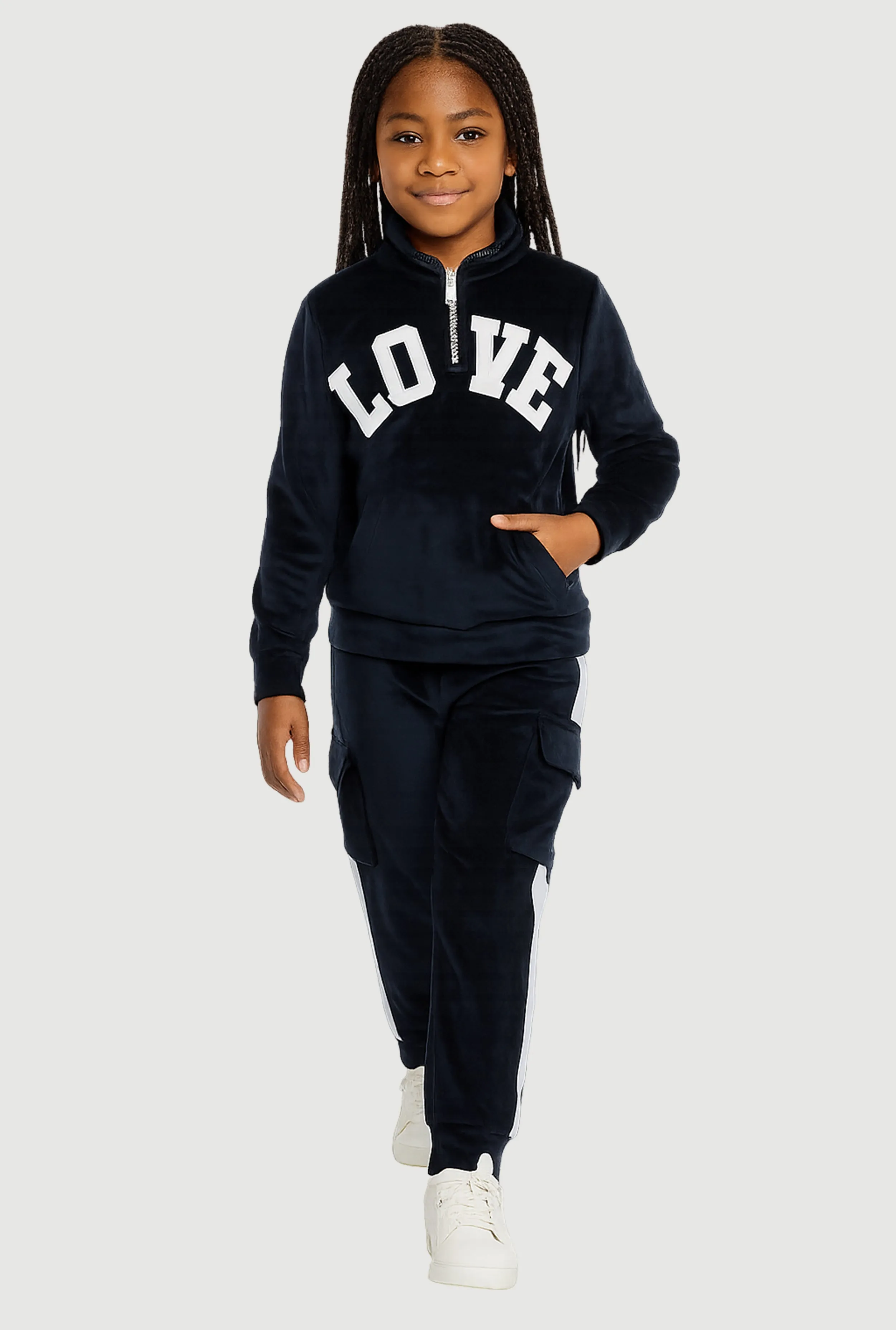 Little Girls Velour Love Graphic Sweatshirt and Cargo Joggers sold by Rainbow