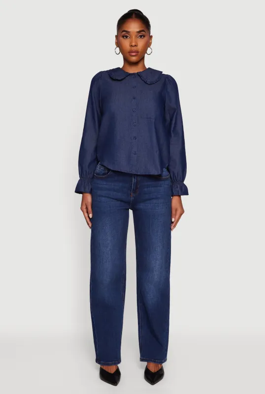 Chambray Button Front Peter Pan Collar Shirt sold by Rainbow