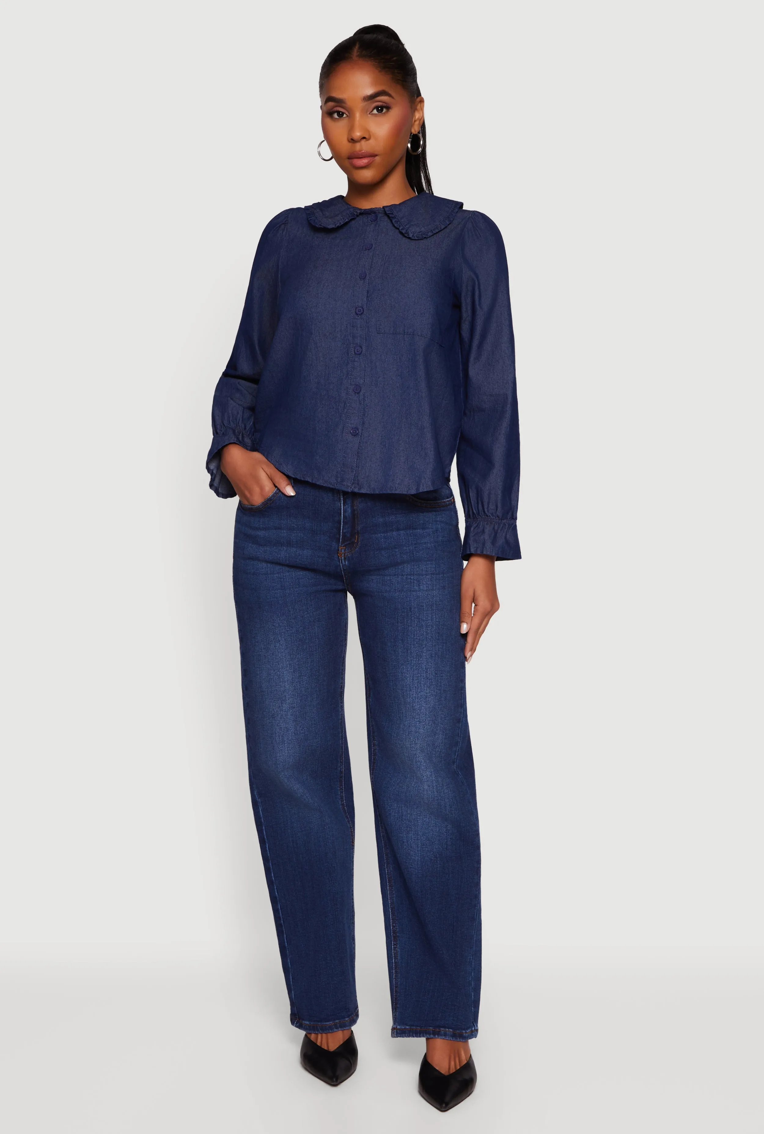 Chambray Button Front Peter Pan Collar Shirt sold by Rainbow product image thumbnail 3