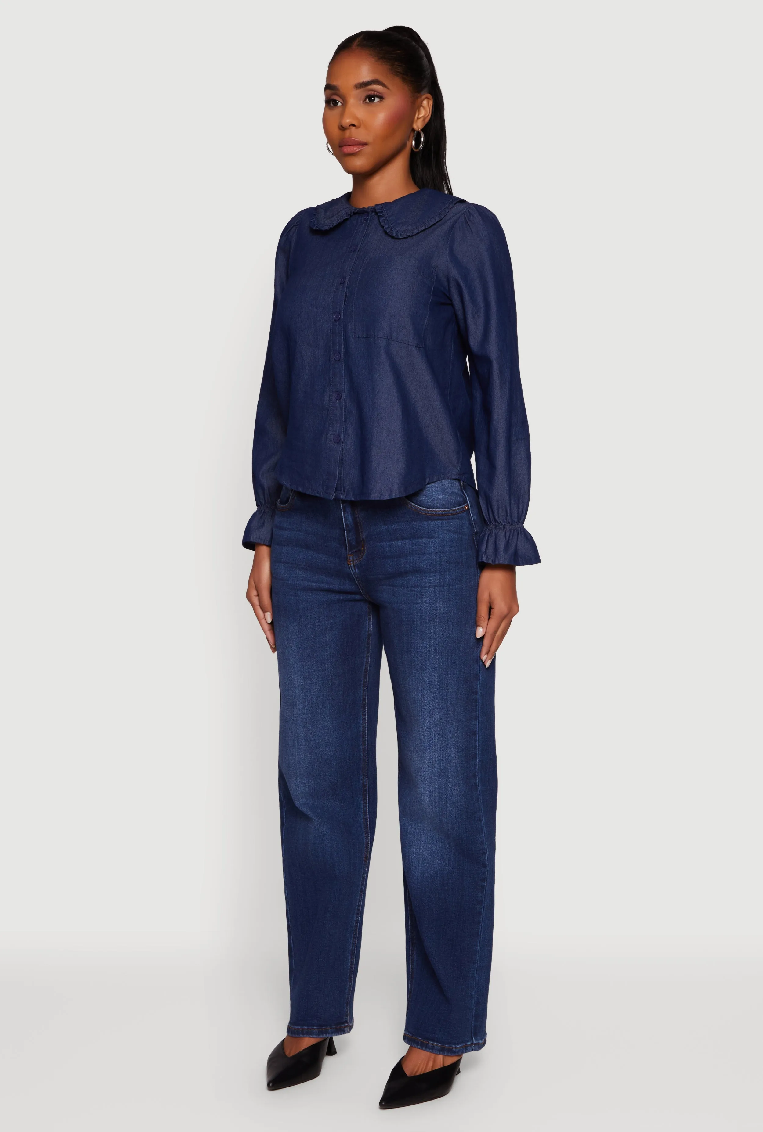 Chambray Button Front Peter Pan Collar Shirt sold by Rainbow product image thumbnail 5