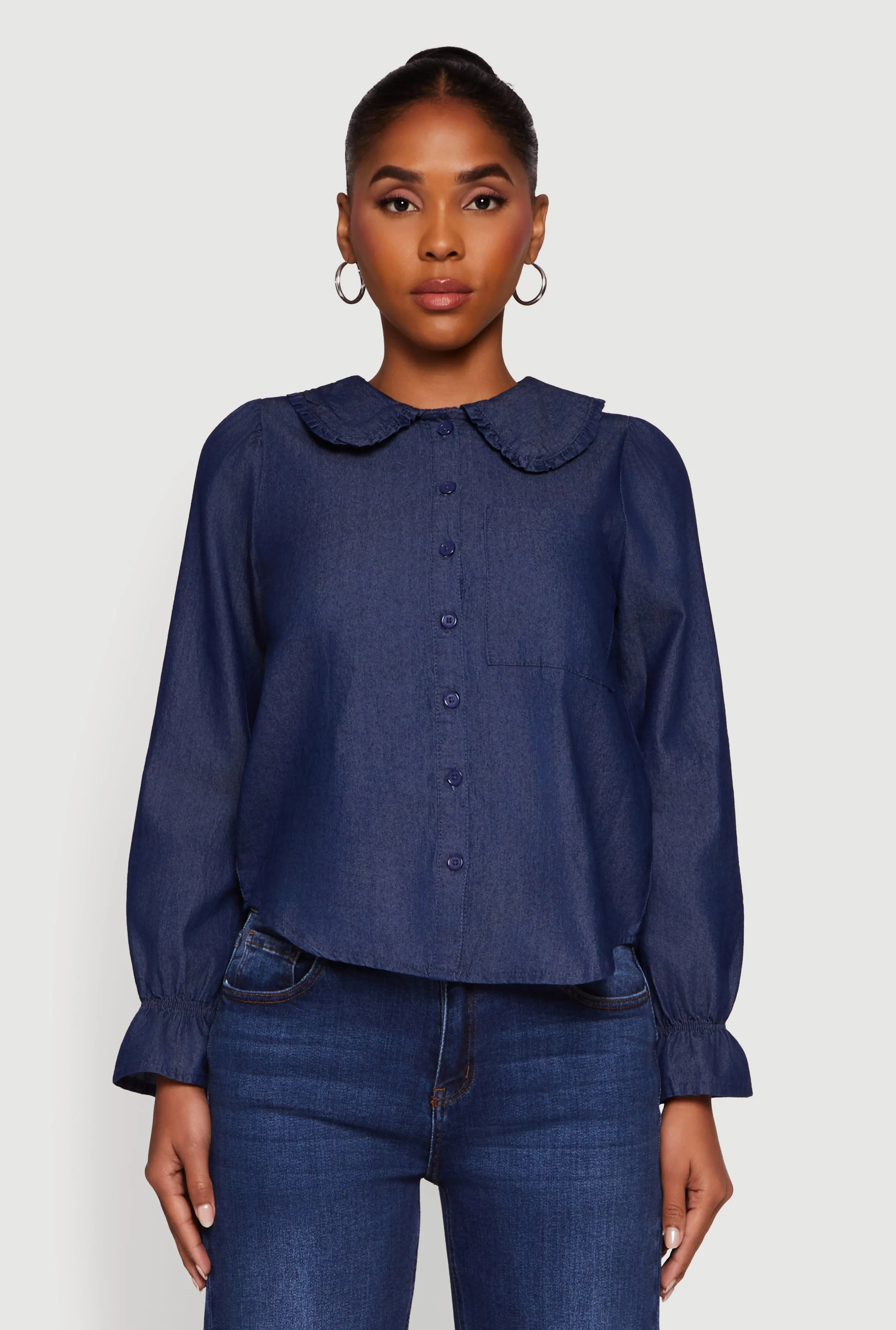 Chambray Button Front Peter Pan Collar Shirt sold by Rainbow product image thumbnail 2