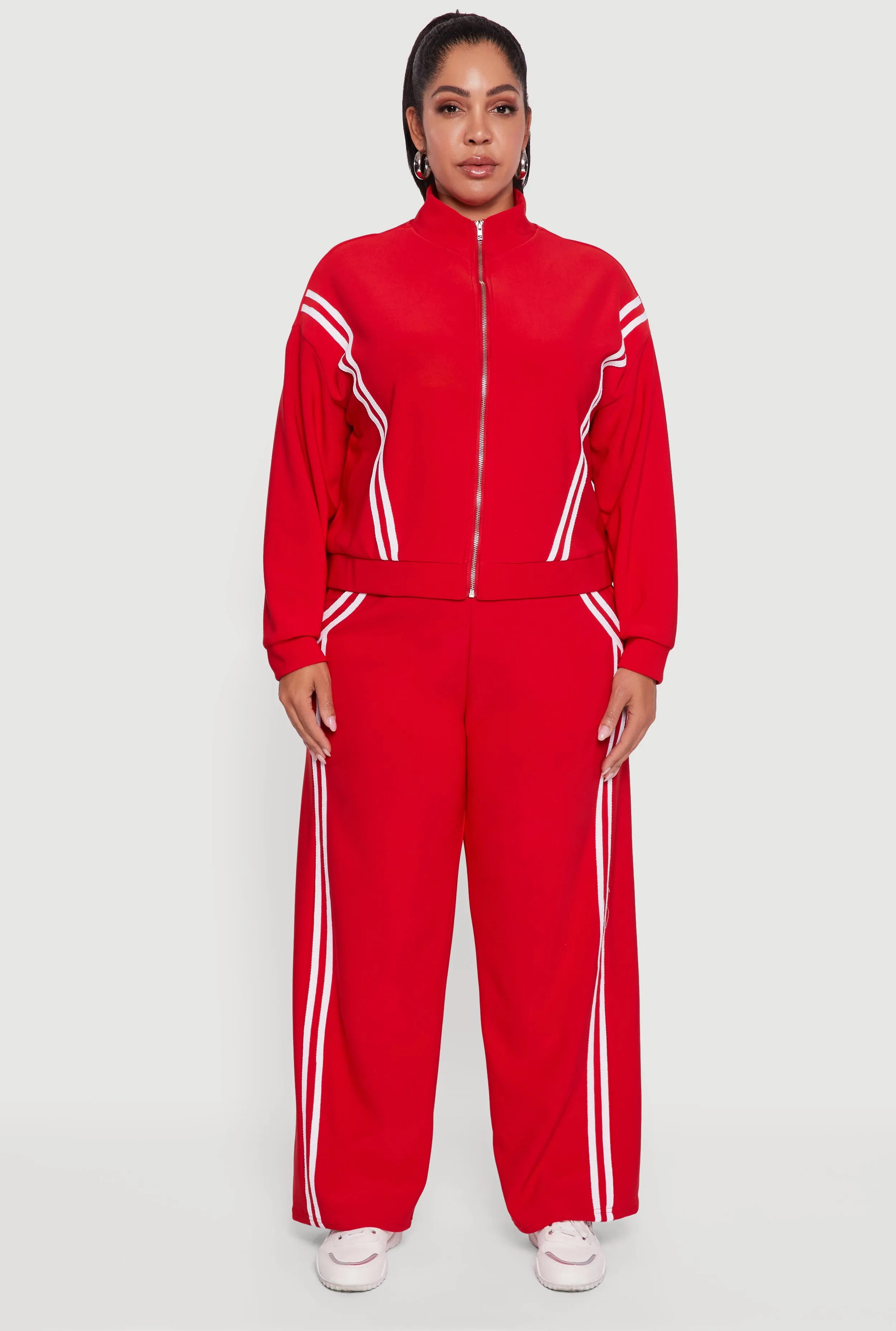 Plus Size Mock Neck Varsity Stripe Detail Track Jacket sold by Rainbow product image thumbnail 3