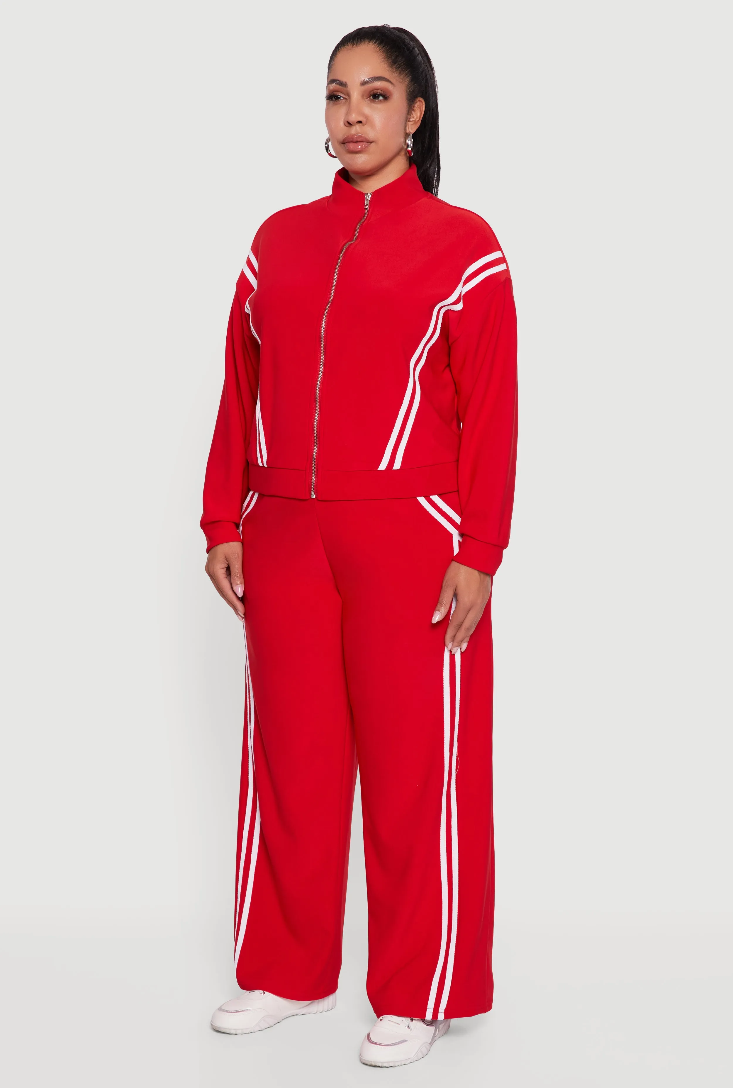 Plus Size Mock Neck Varsity Stripe Detail Track Jacket sold by Rainbow product image thumbnail 5