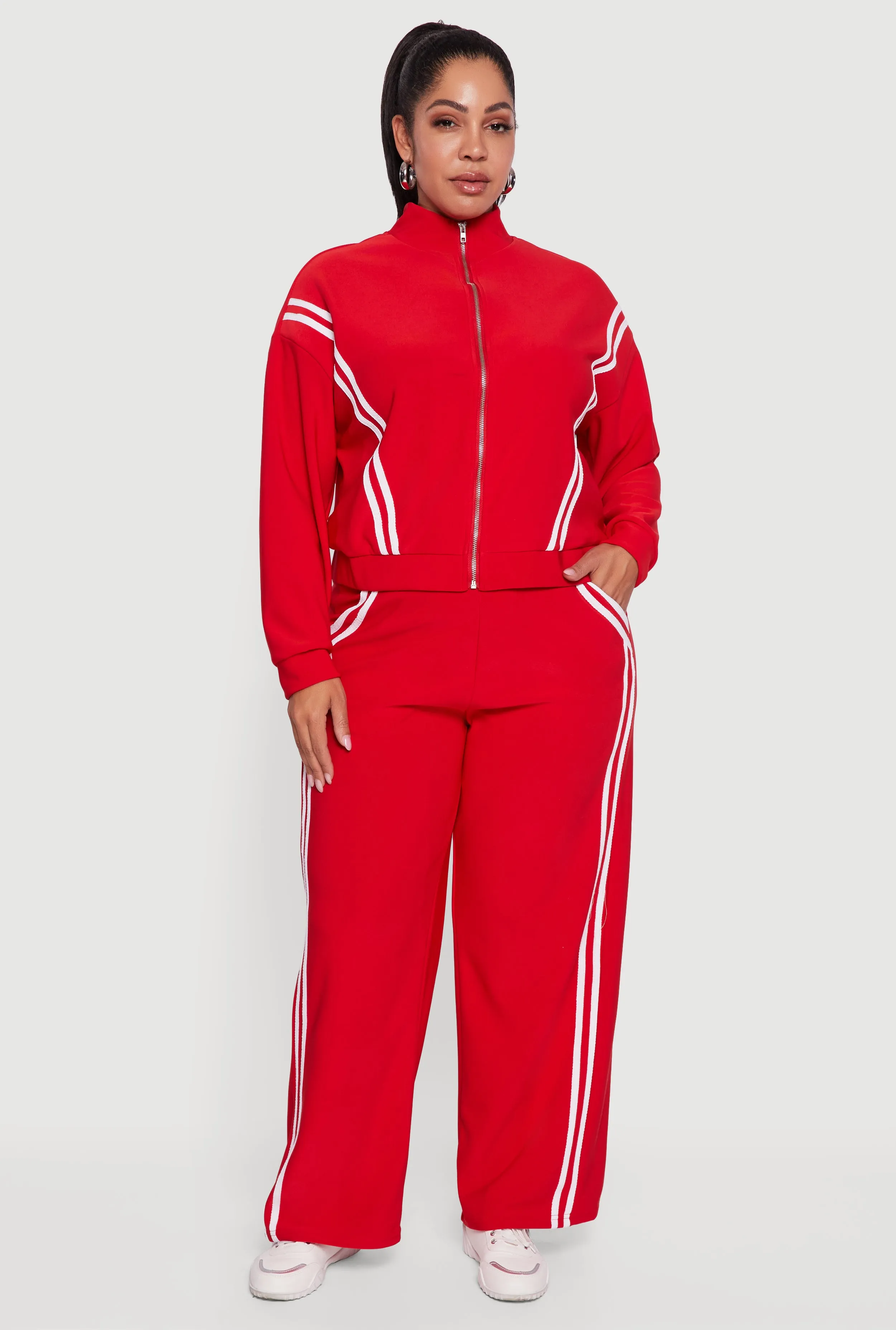 Plus Size Mock Neck Varsity Stripe Detail Track Jacket sold by Rainbow product image thumbnail 2