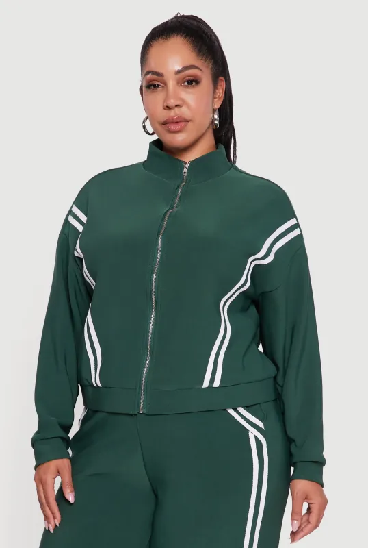 Plus Size Mock Neck Varsity Stripe Detail Track Jacket sold by Rainbow