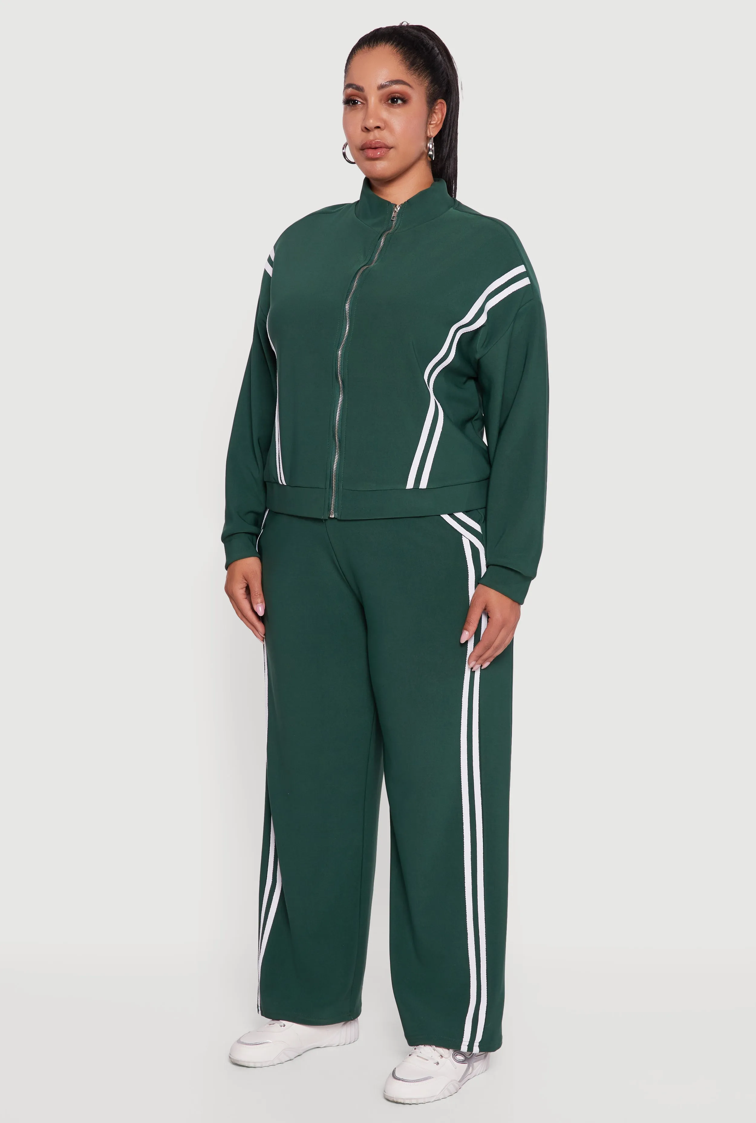 Plus Size Mock Neck Varsity Stripe Detail Track Jacket sold by Rainbow product image thumbnail 5