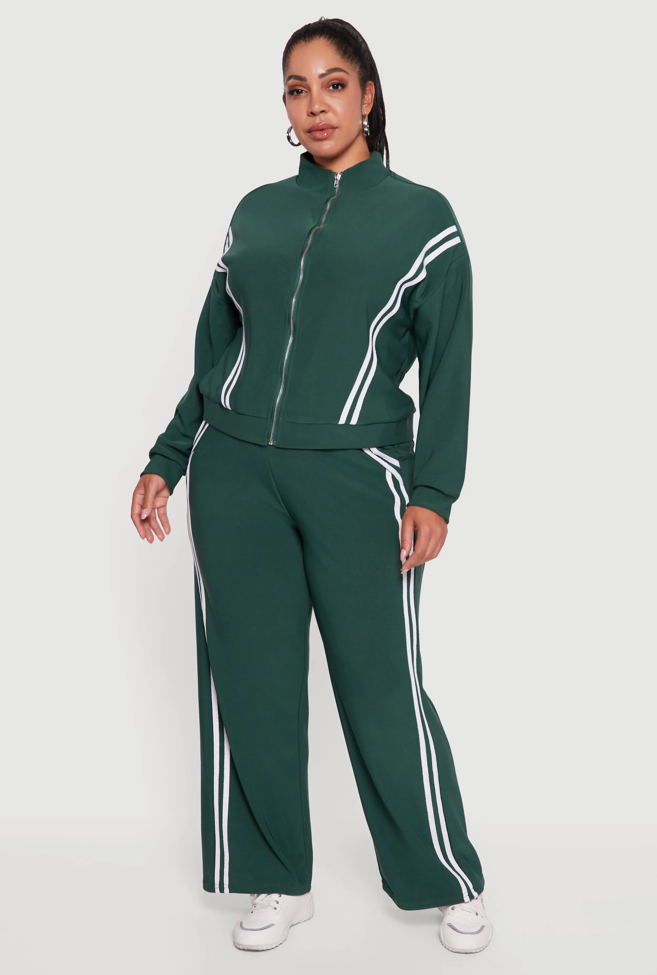 Plus Size Mock Neck Varsity Stripe Detail Track Jacket sold by Rainbow product image thumbnail 2