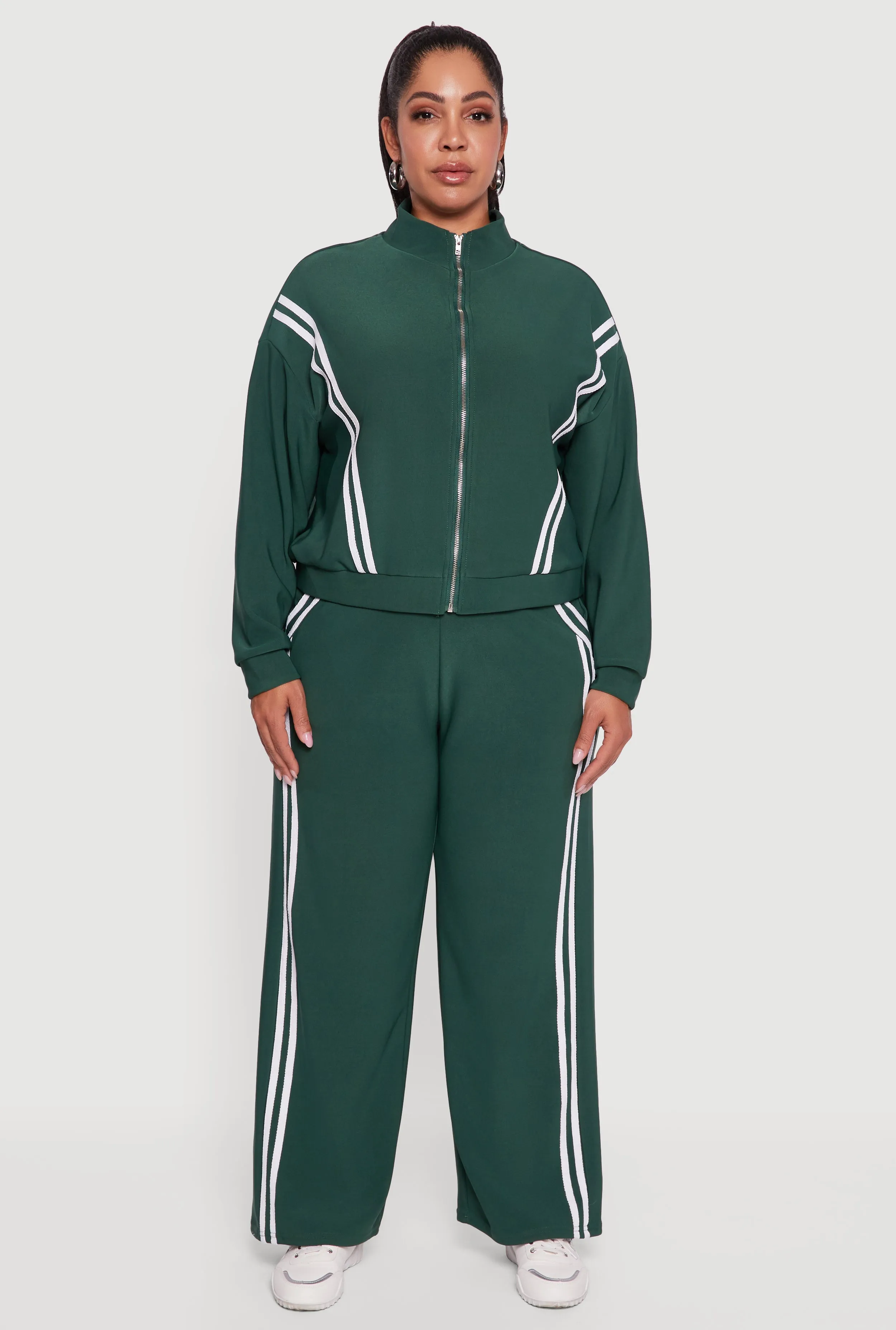 Plus Size Mock Neck Varsity Stripe Detail Track Jacket sold by Rainbow product image thumbnail 3