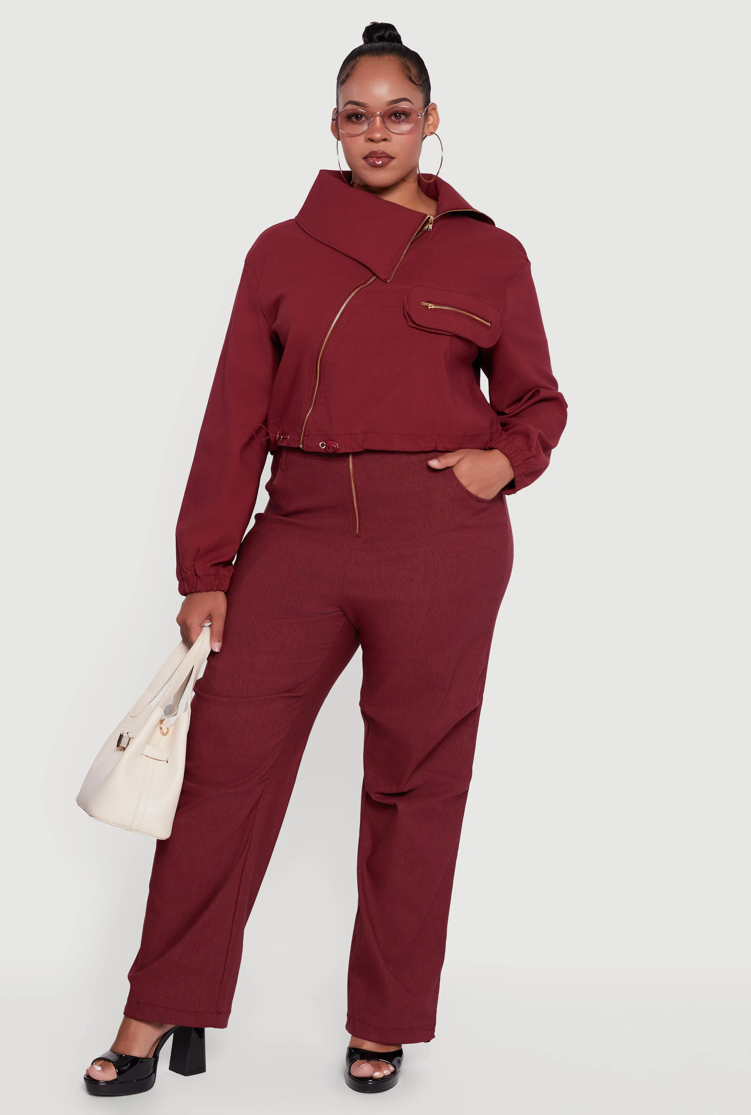 Plus Size Hyper Stretch Exposed Zip Drawstring Hem Pants sold by Rainbow