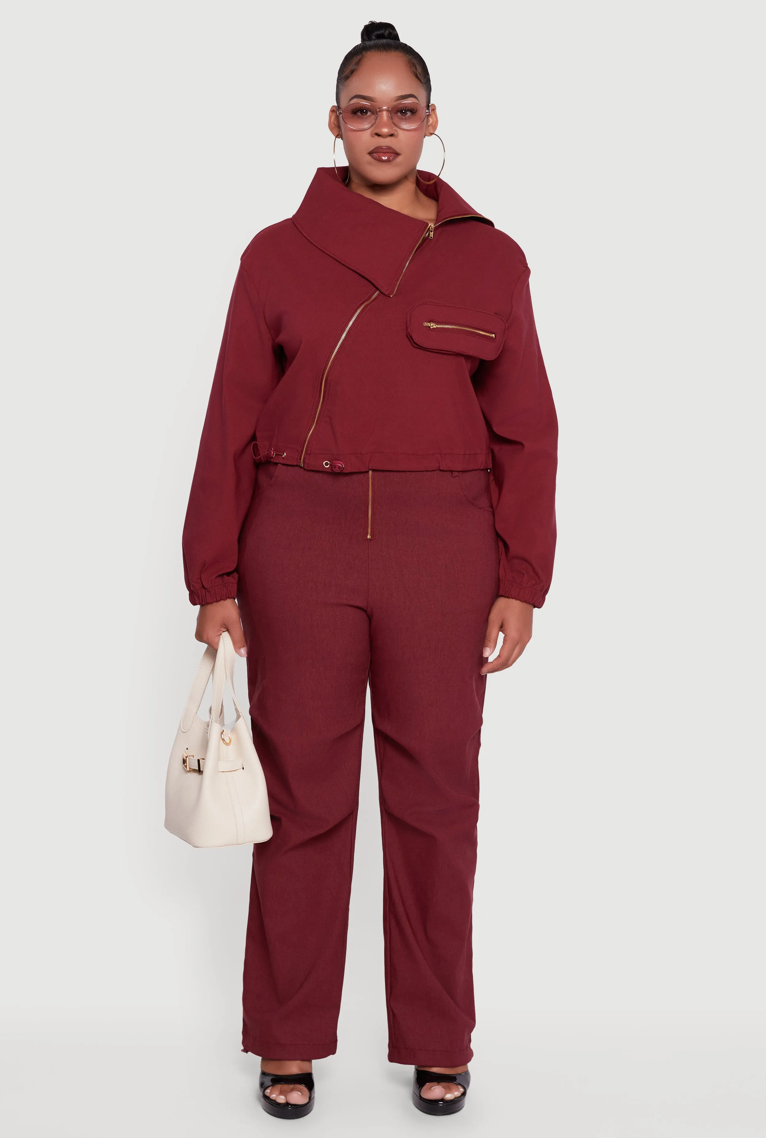 Plus Size Hyper Stretch Exposed Zip Drawstring Hem Pants sold by Rainbow product image thumbnail 2