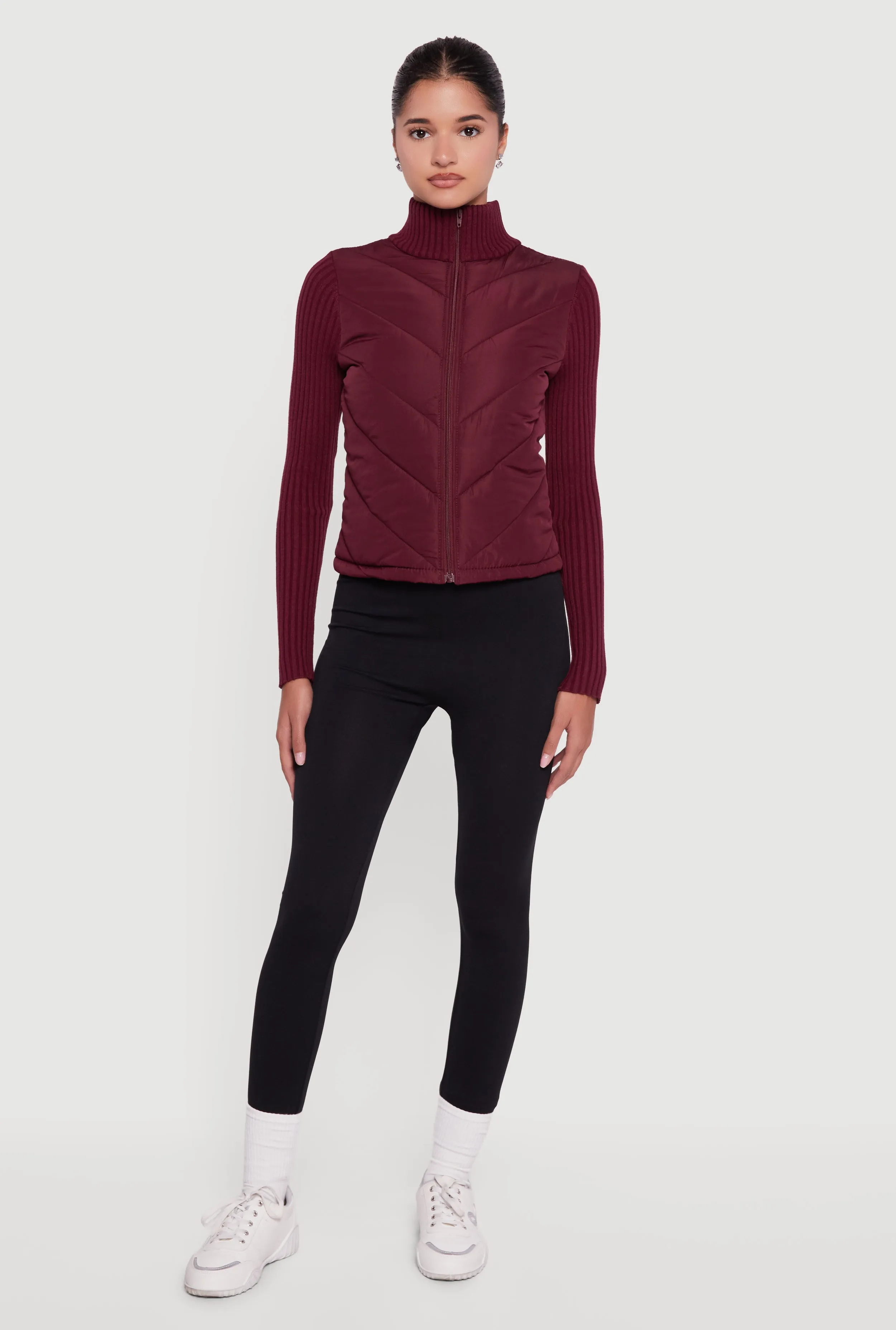 Quilted Puffer Jacket with Ribbed Knit Sleeves sold by Rainbow