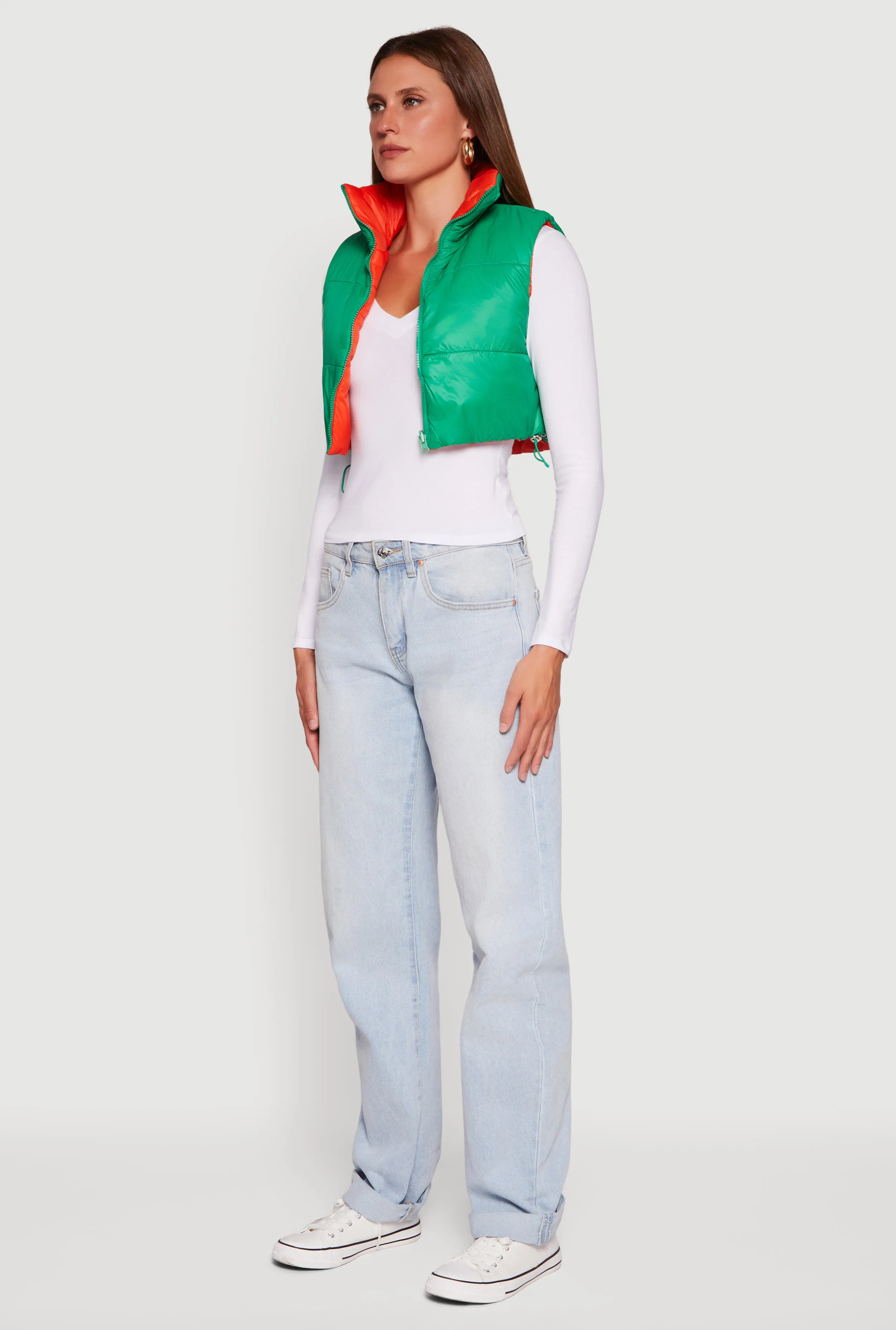 Color Blocked Drawstring Hem Puffer Vest sold by Rainbow product image thumbnail 5