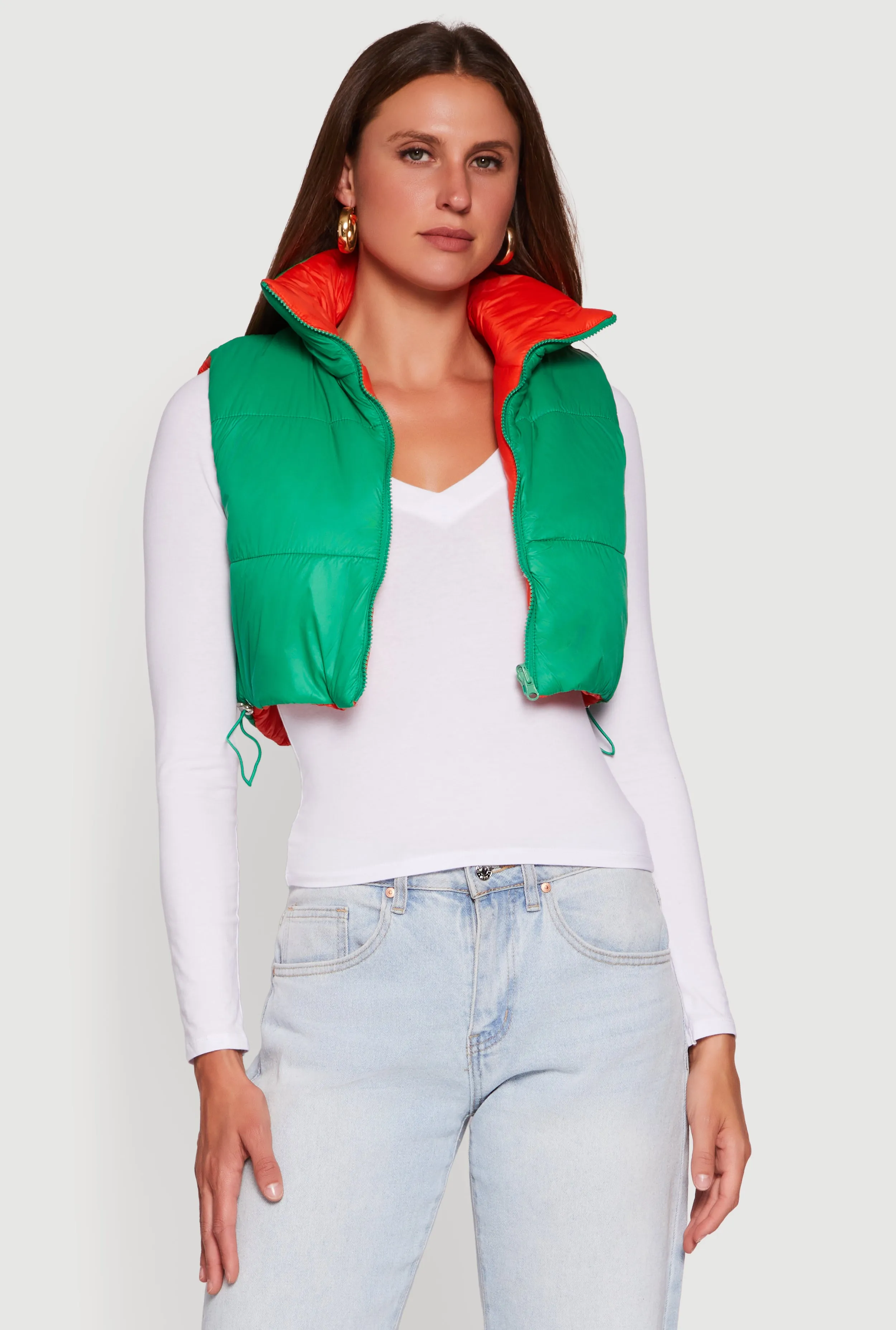 Color Blocked Drawstring Hem Puffer Vest sold by Rainbow product image thumbnail 2