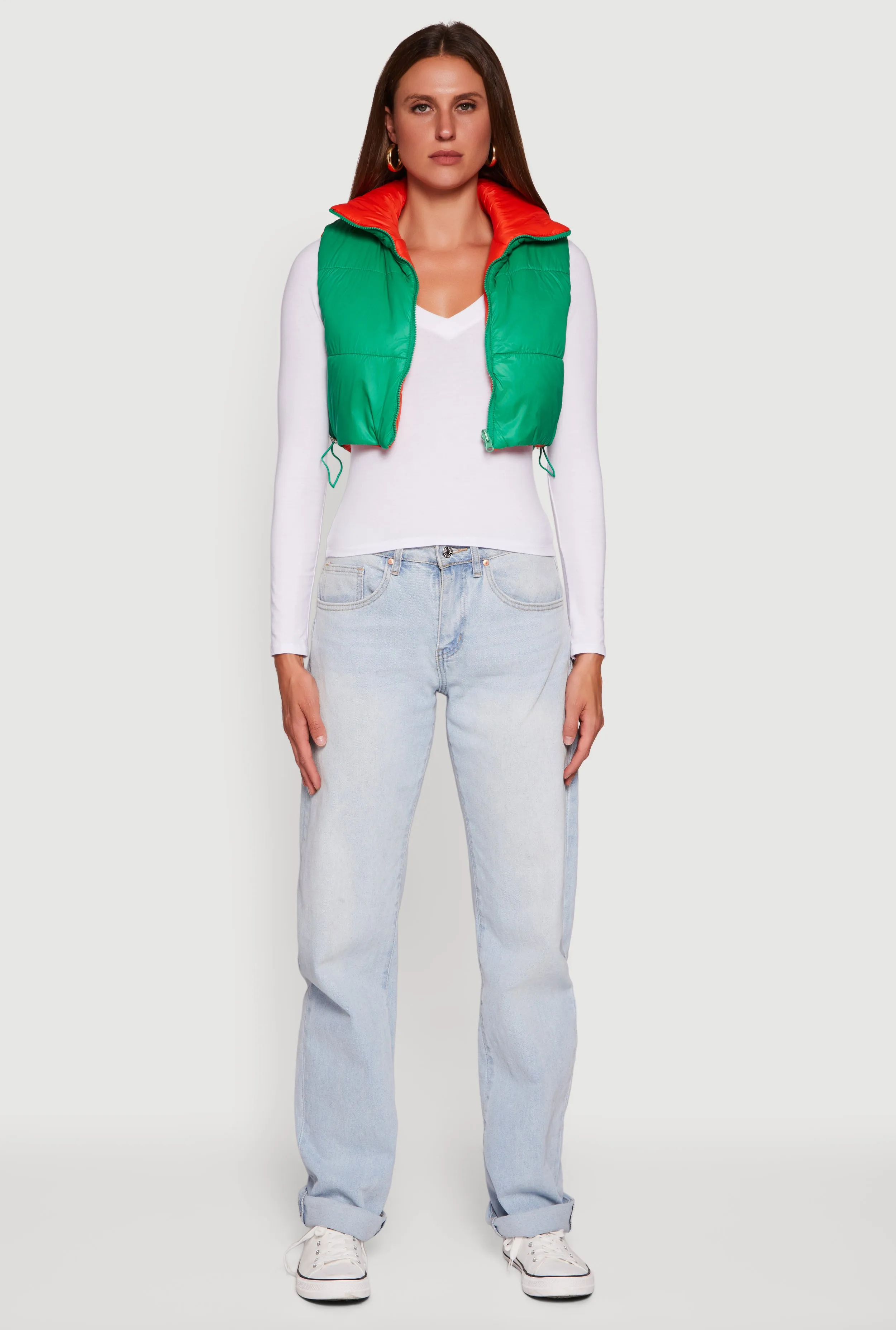 Color Blocked Drawstring Hem Puffer Vest sold by Rainbow product image thumbnail 3