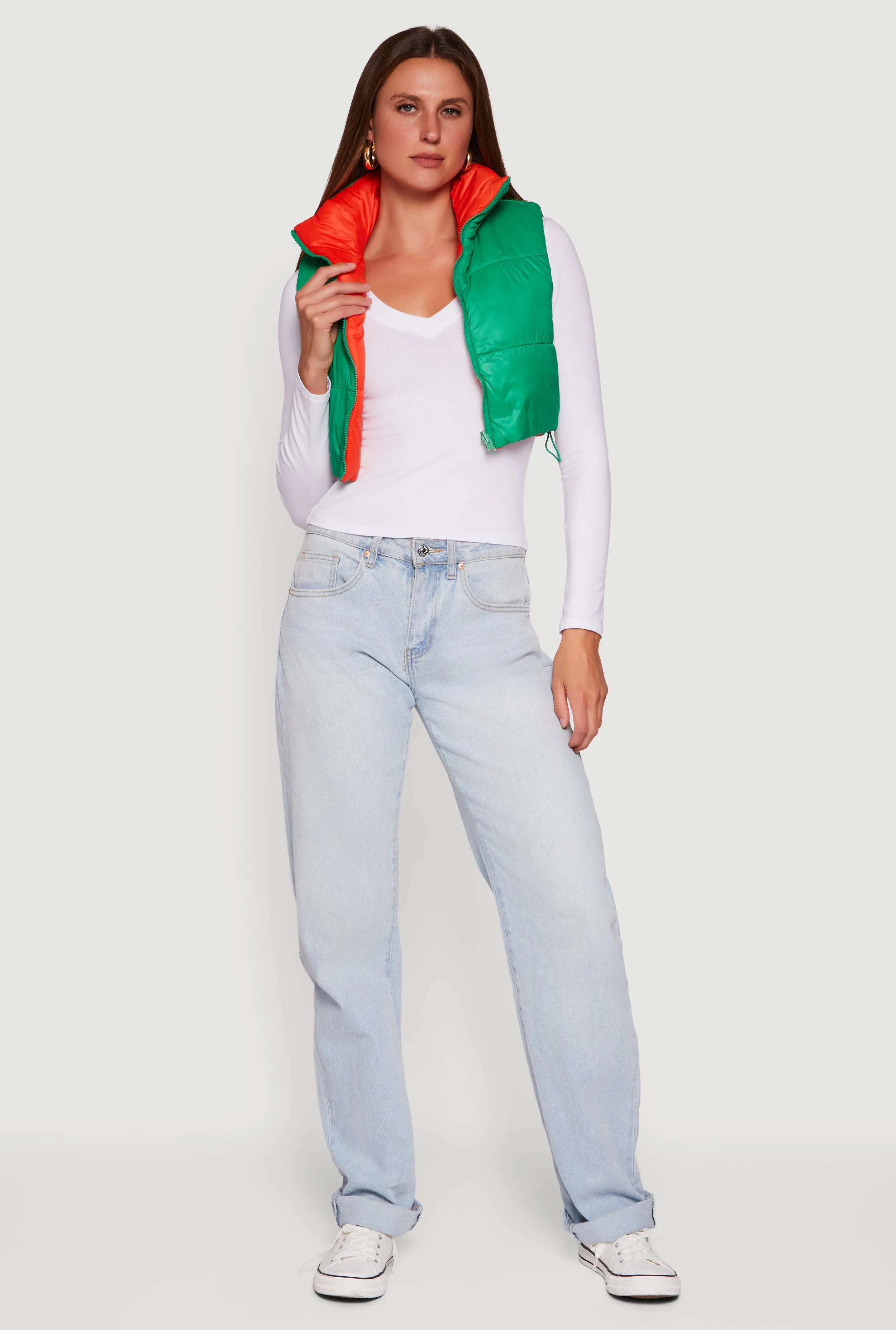 Color Blocked Drawstring Hem Puffer Vest sold by Rainbow