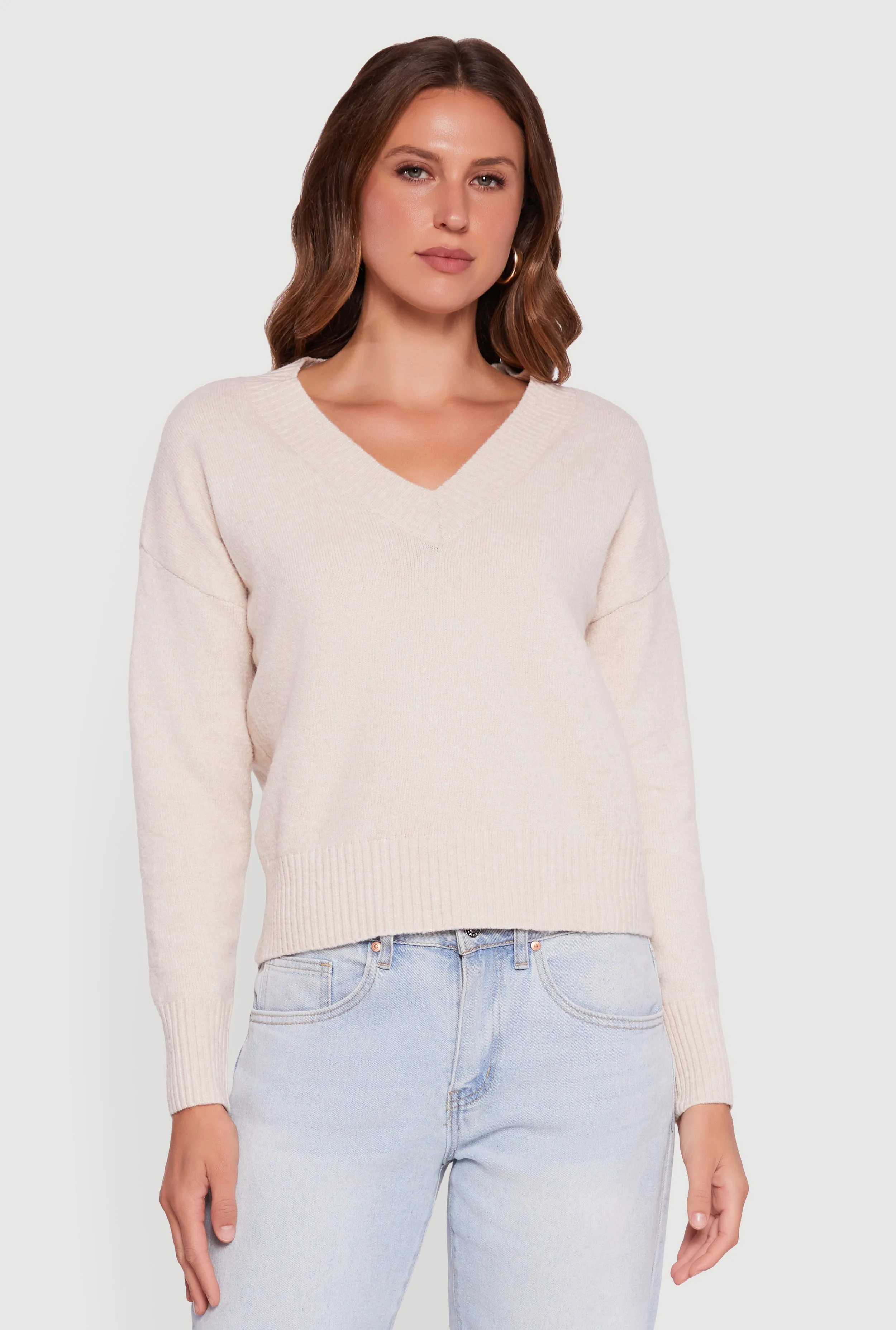 Brushed Knit Long Sleeve V-Neck Sweater sold by Rainbow product image thumbnail 2