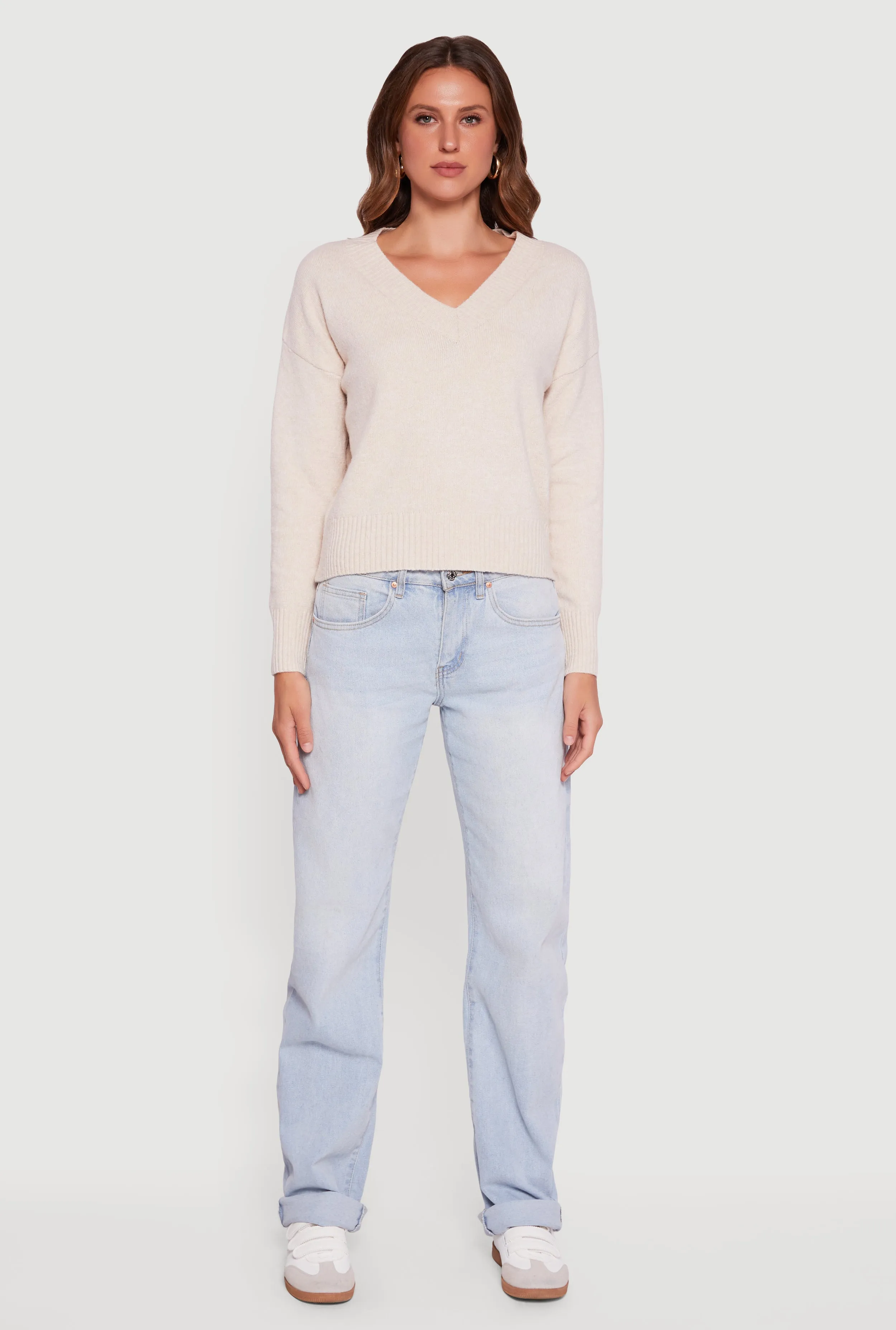 Brushed Knit Long Sleeve V-Neck Sweater sold by Rainbow product image thumbnail 3