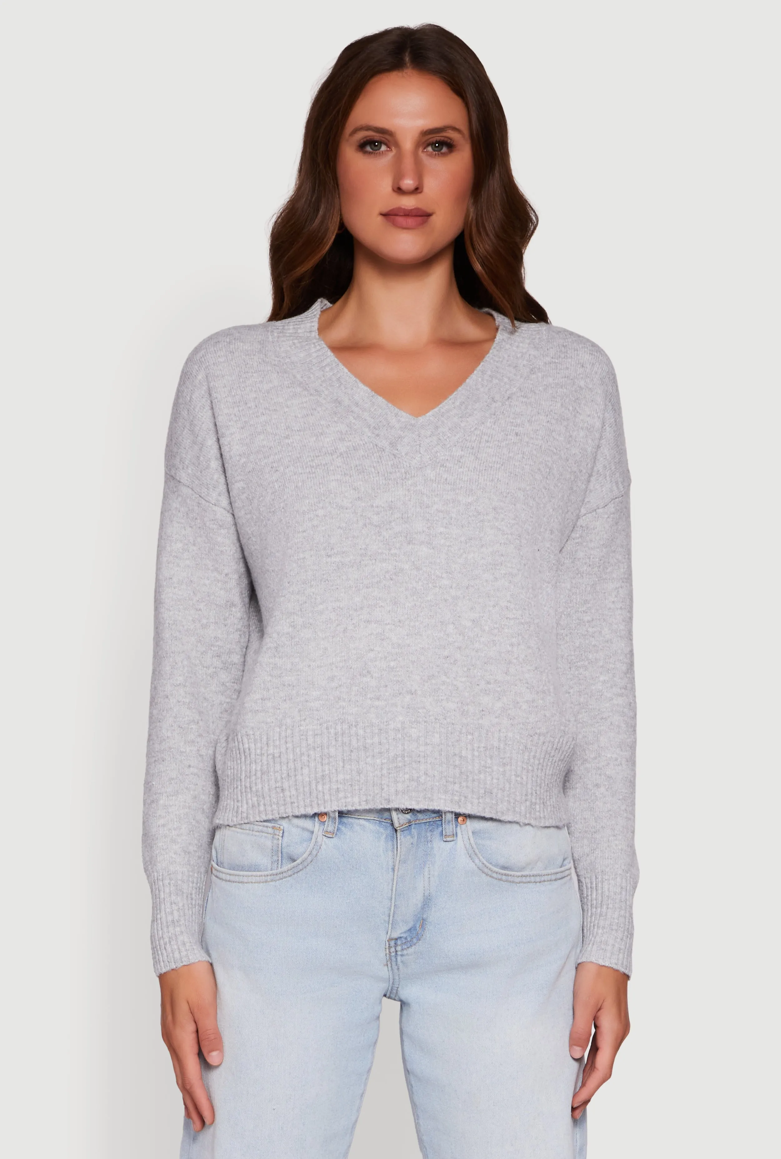 Brushed Knit Long Sleeve V-Neck Sweater sold by Rainbow product image thumbnail 2