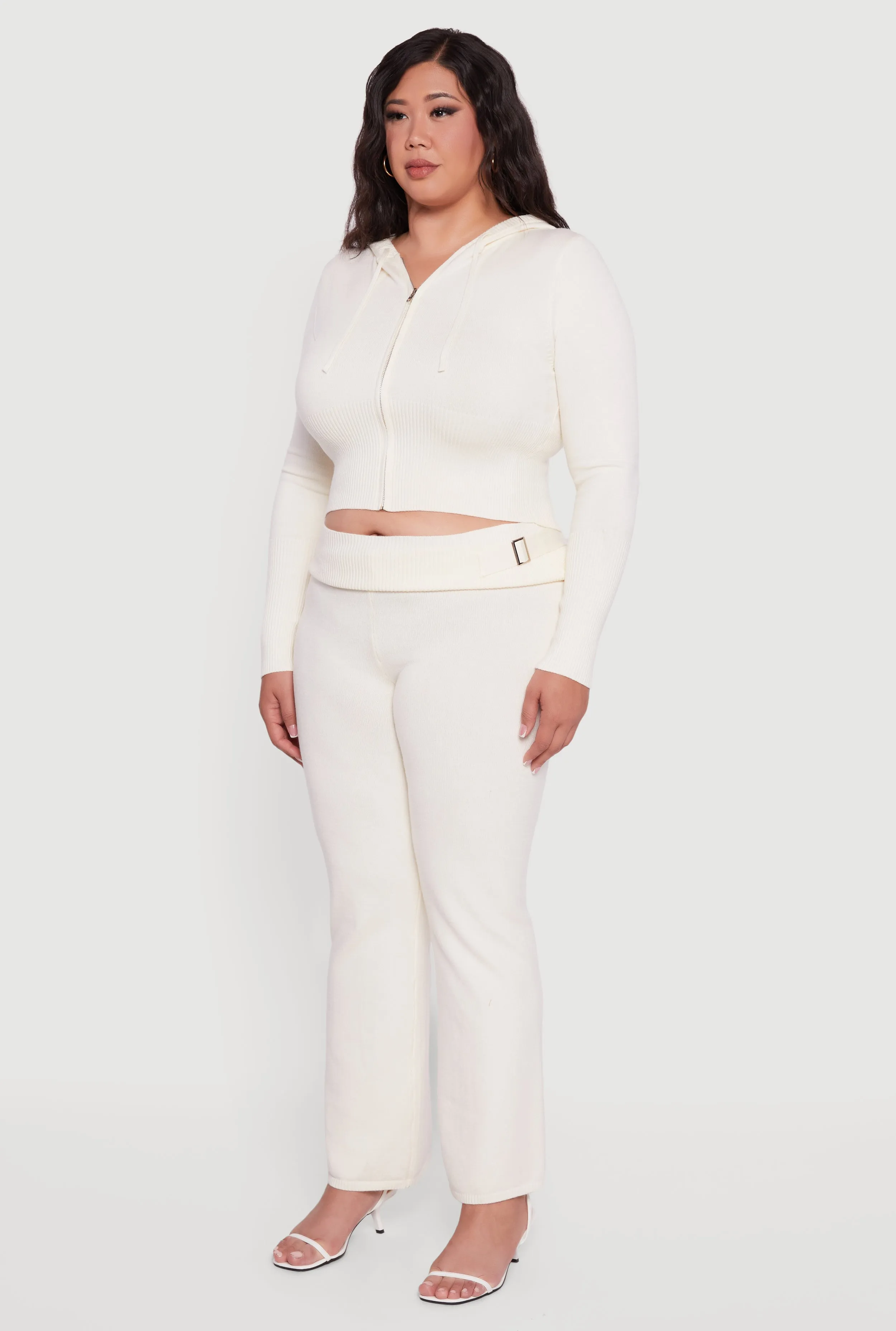 Plus Size Rib Knit Cropped Zip Front Hoodie sold by Rainbow product image thumbnail 5