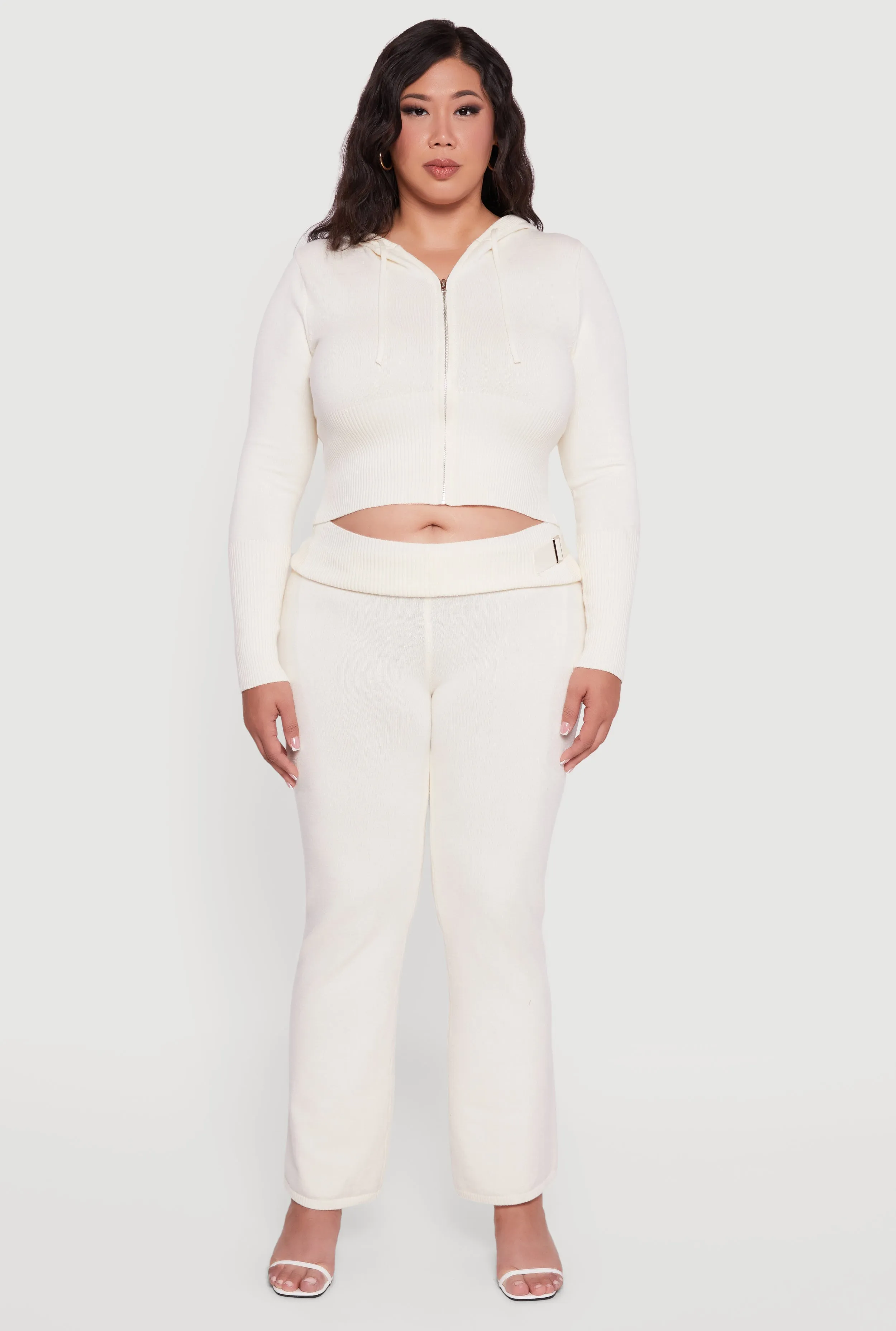 Plus Size Rib Knit Cropped Zip Front Hoodie sold by Rainbow product image thumbnail 2