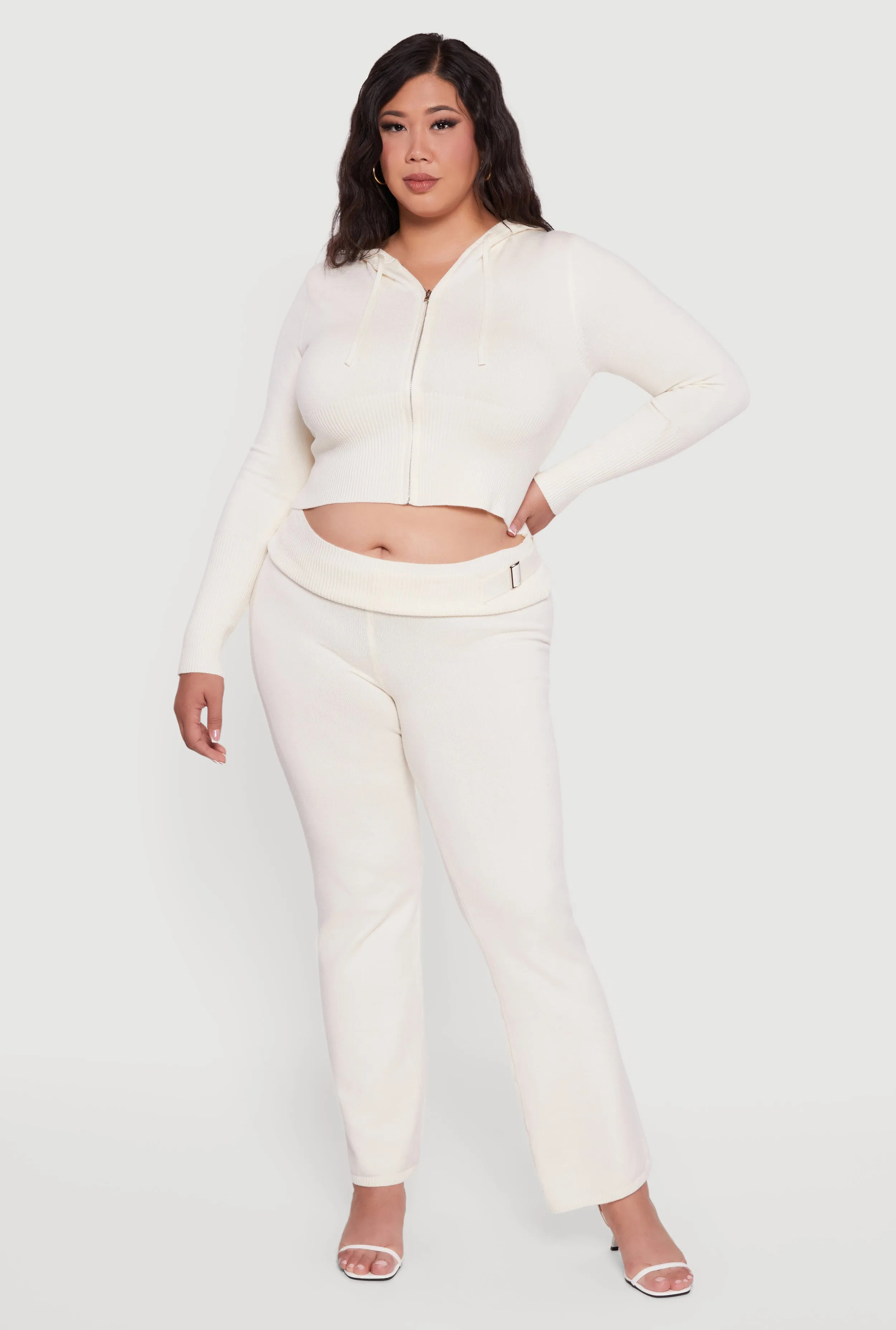 Plus Size Rib Knit Cropped Zip Front Hoodie sold by Rainbow product image thumbnail 3