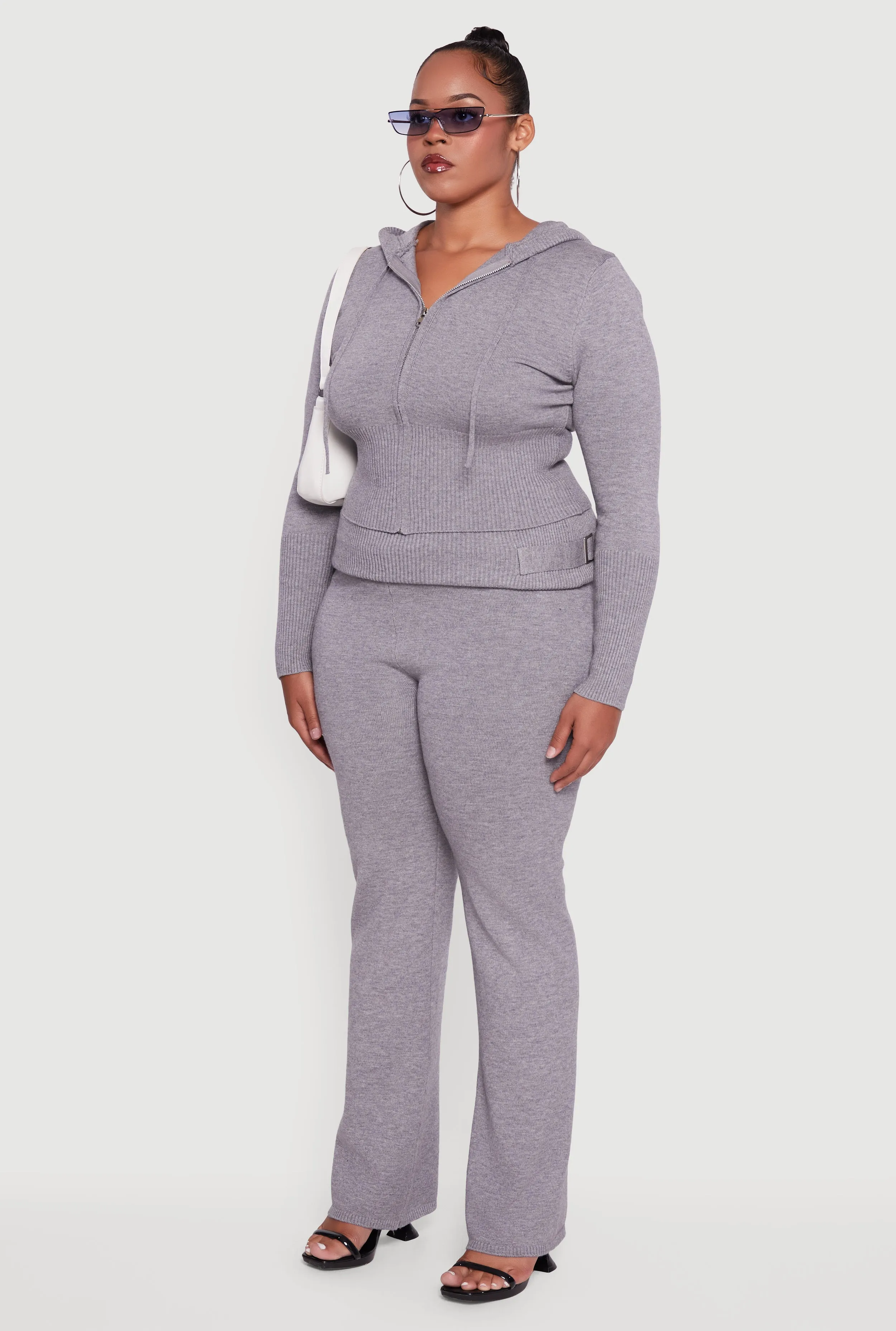 Plus Size Rib Knit Cropped Zip Front Hoodie sold by Rainbow product image thumbnail 5