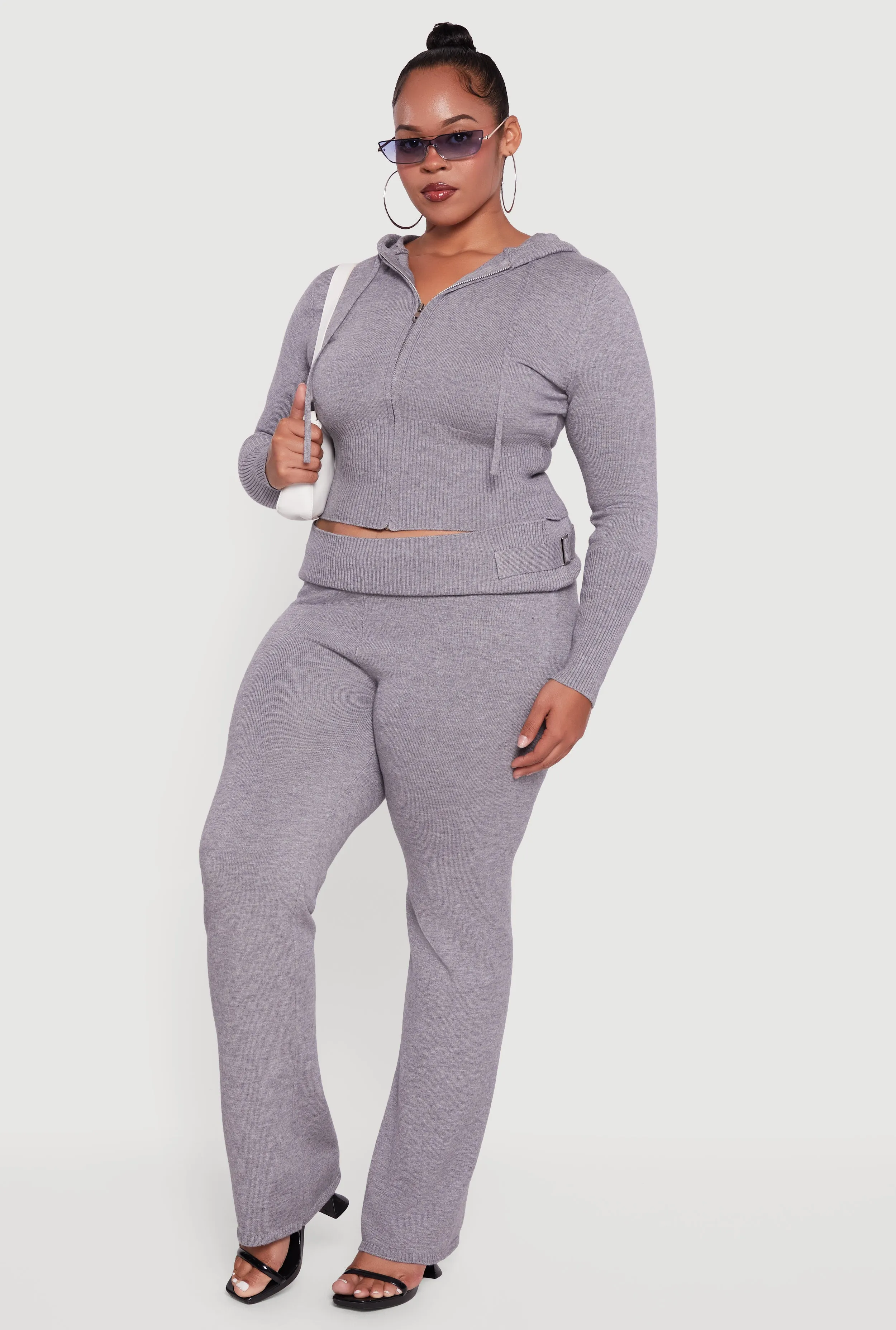 Plus Size Rib Knit Cropped Zip Front Hoodie sold by Rainbow product image thumbnail 2
