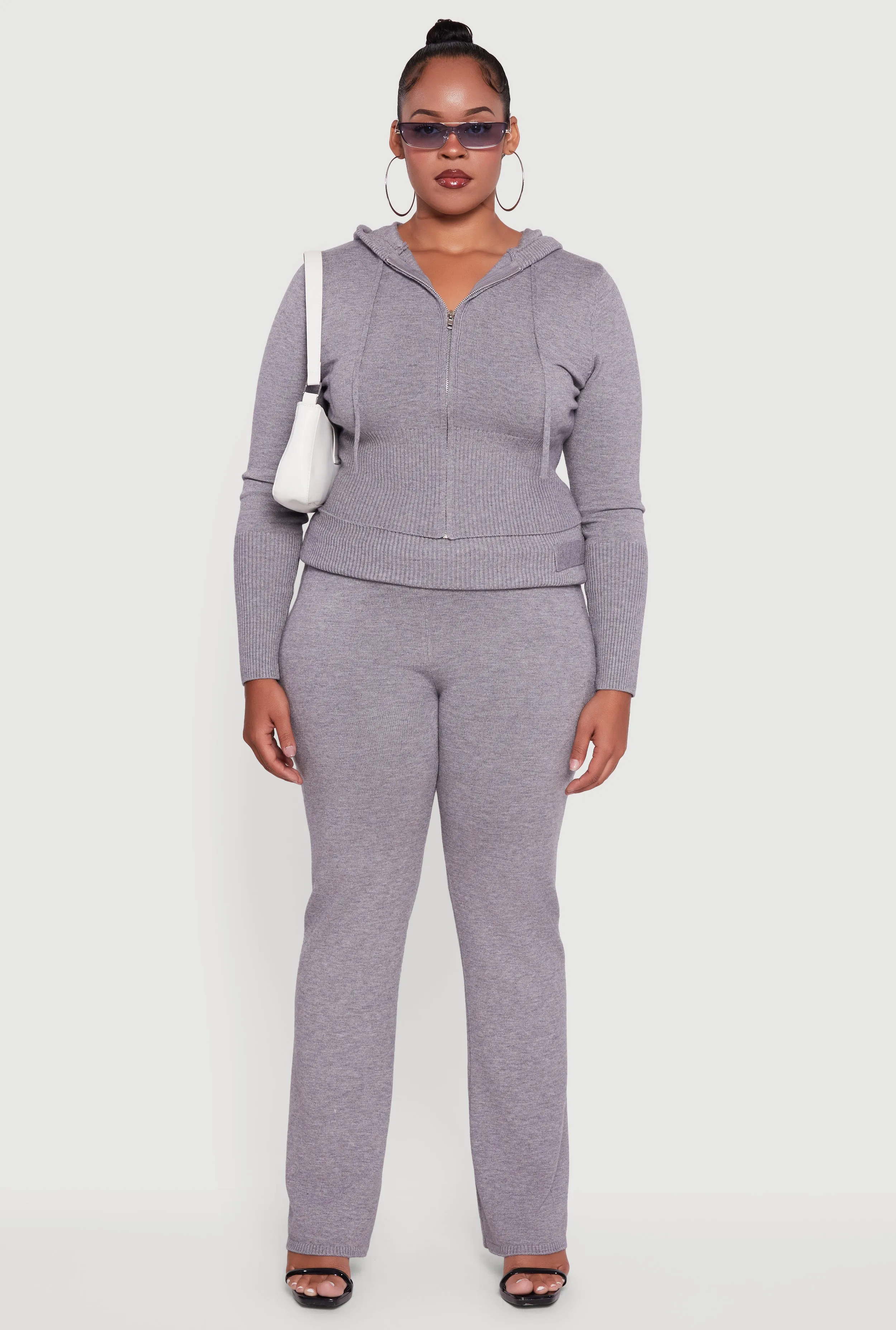 Plus Size Rib Knit Cropped Zip Front Hoodie sold by Rainbow product image thumbnail 3