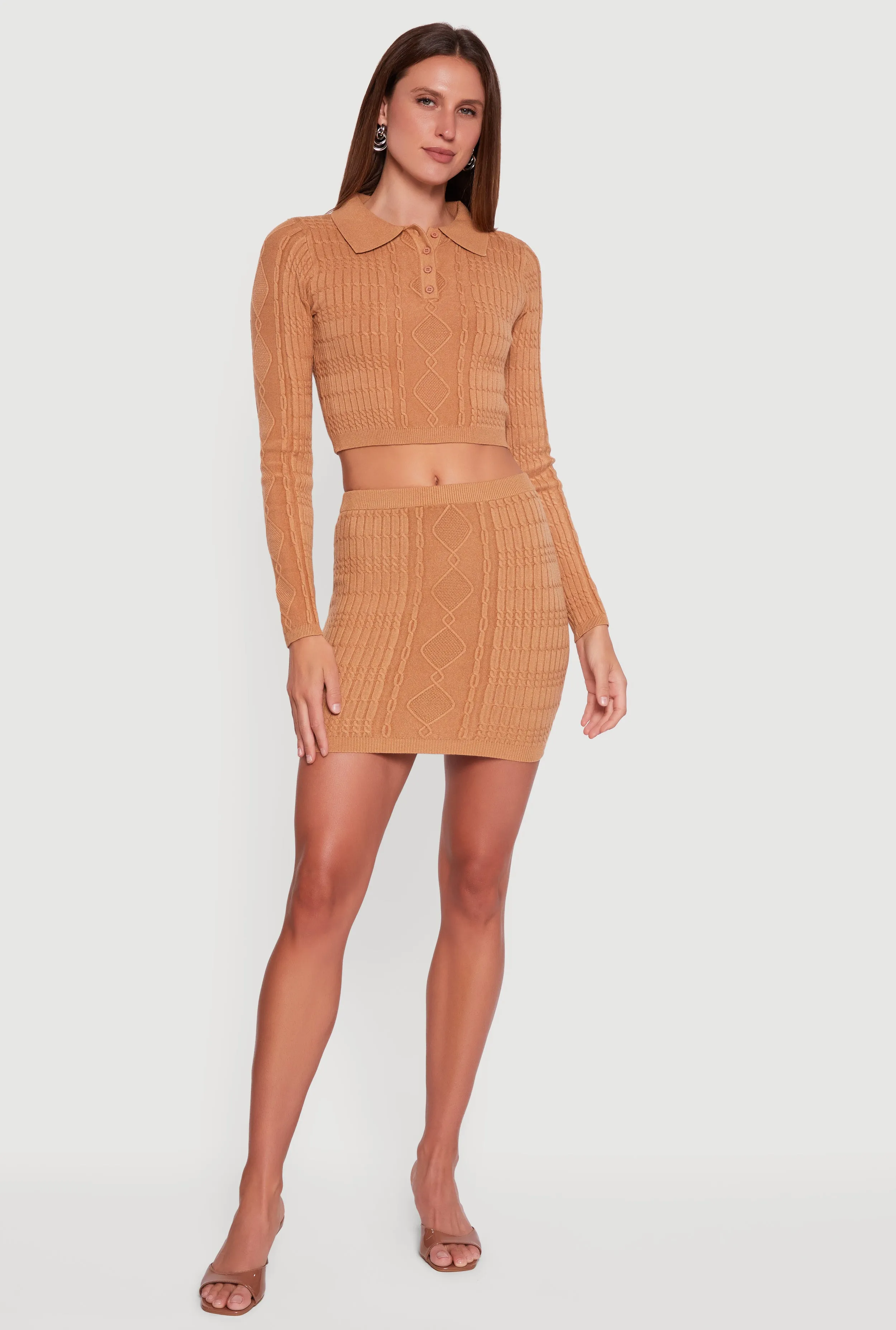 Cable Knit Polo Collar Cropped Sweater sold by Rainbow product image thumbnail 3