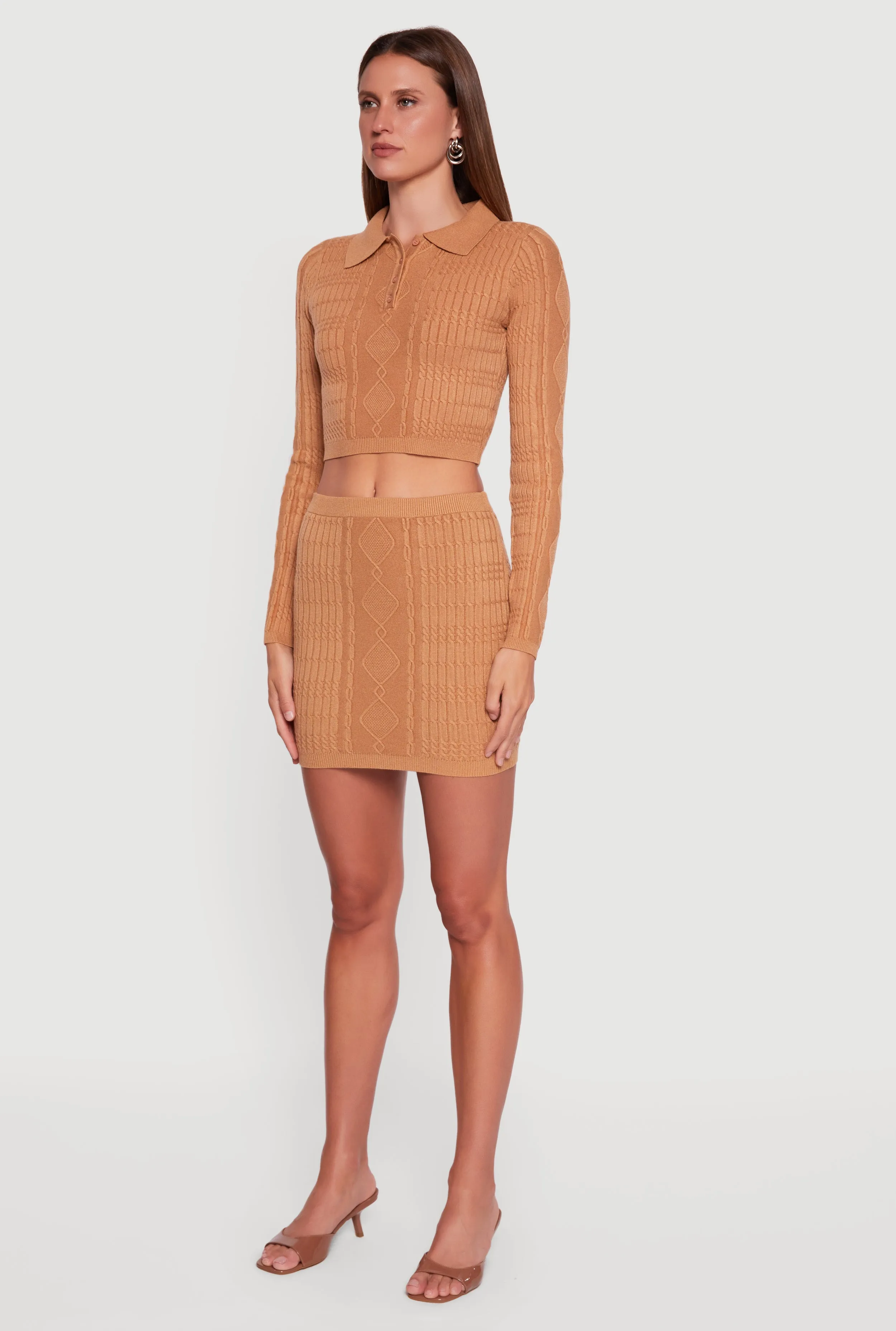 Cable Knit Polo Collar Cropped Sweater sold by Rainbow product image thumbnail 5