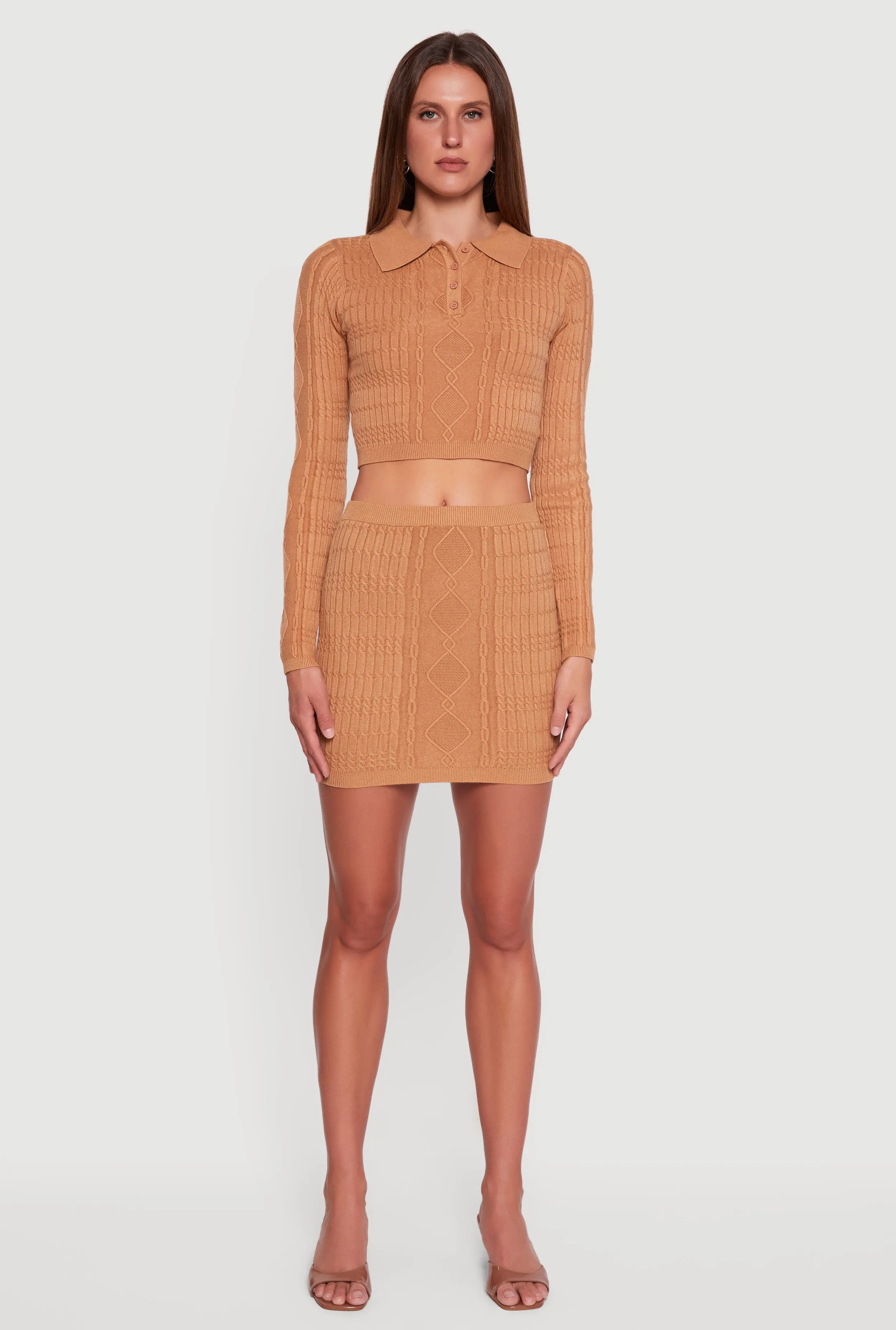 Cable Knit Polo Collar Cropped Sweater sold by Rainbow product image thumbnail 2