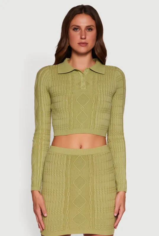Cable Knit Polo Collar Cropped Sweater sold by Rainbow