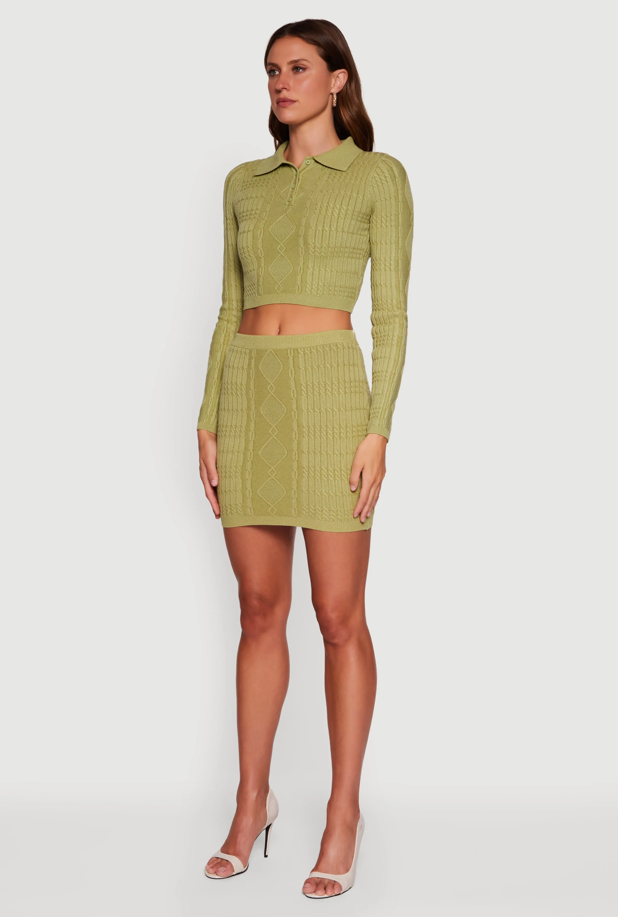 Cable Knit Polo Collar Cropped Sweater sold by Rainbow product image thumbnail 5